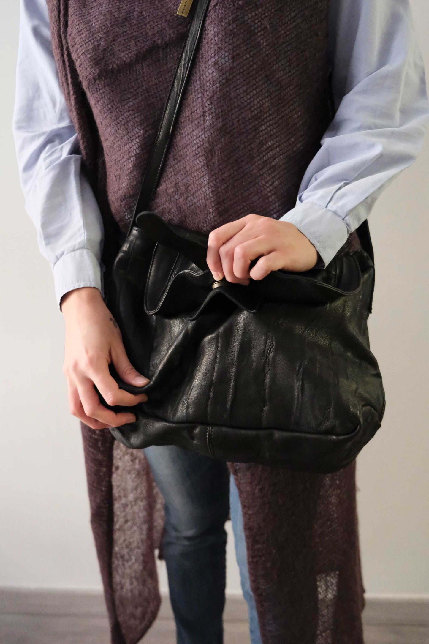 Do saddle bag black in soft nappa lomé - Made in Italy -