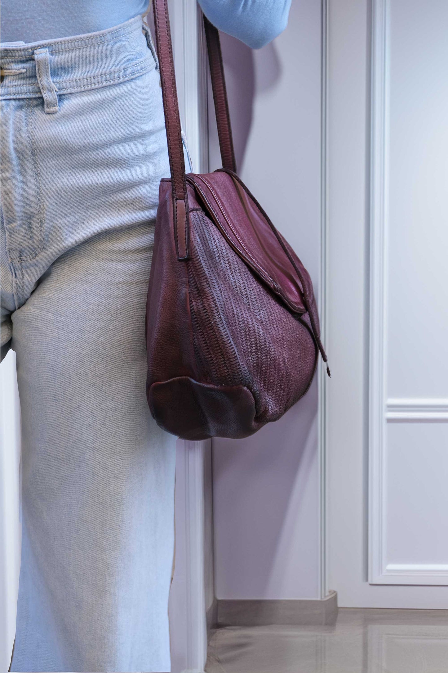 Do saddle bag in plum turner calf soft leather - Made in Italy -