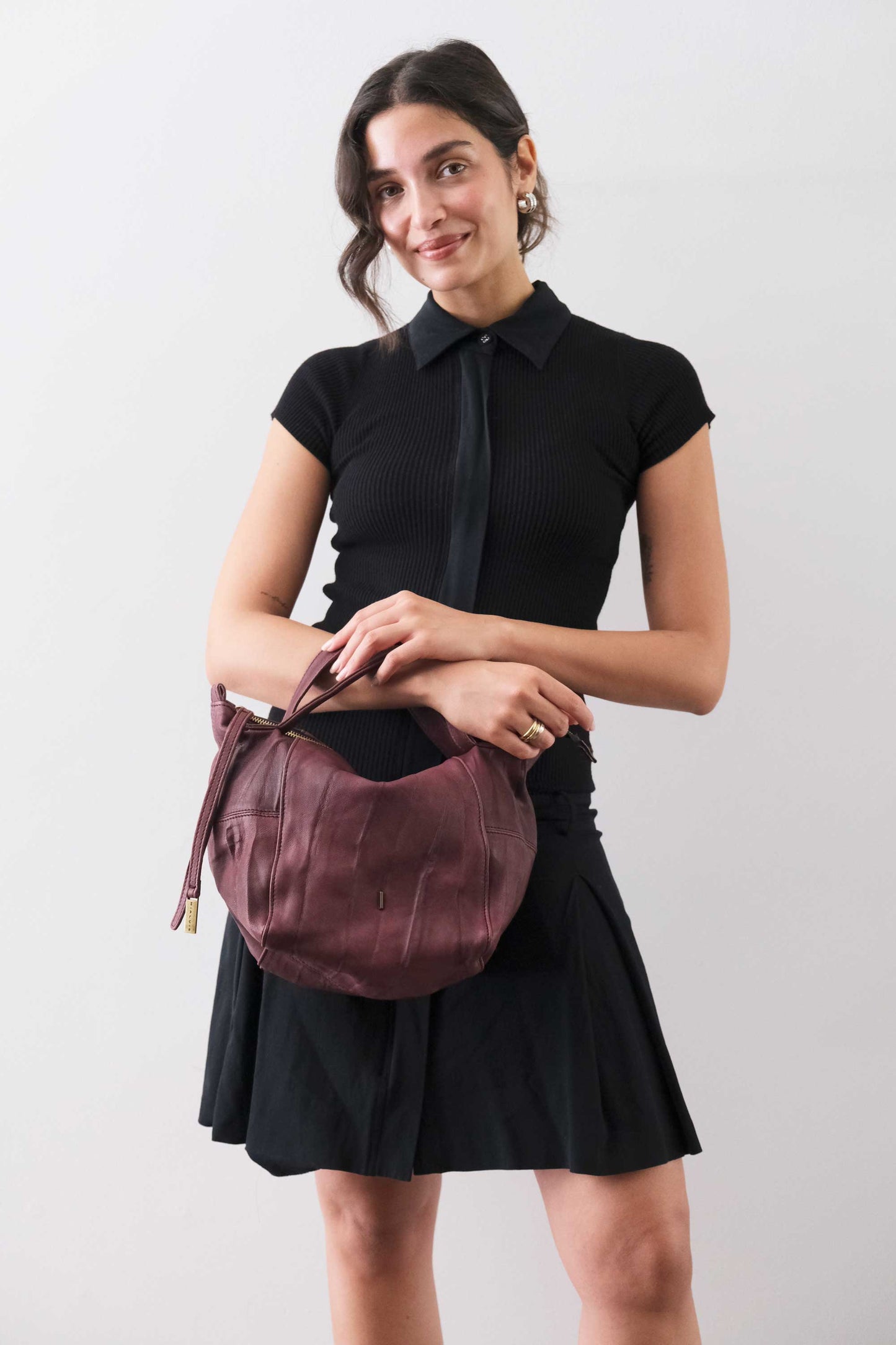 PRE ORDER discount 15%- Marty bag in plum soft washed nappa lome - use code PREORDER15 - ESTIMATED DELIVERY SEPTEMBER 15- Made in Italy -