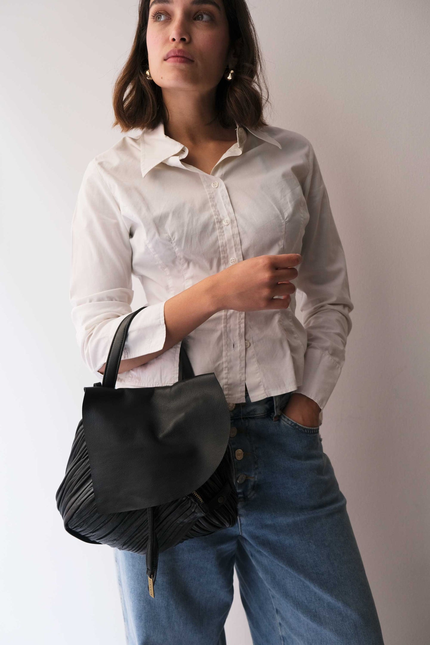 PRE ORDER discount 15%-Minu in pleated black colour leather - use code PREORDER15 - ESTIMATED DELIVERY END SEPTEMBER - Made in Italy -