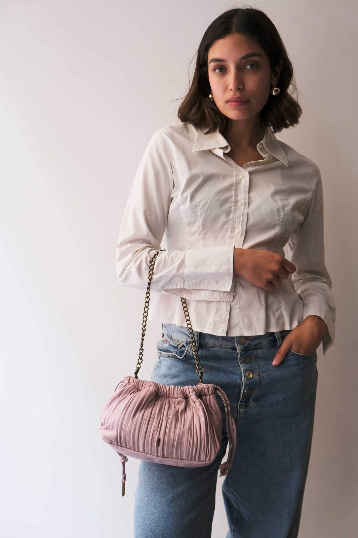 Agnes mini pochette in orchid pleated leather - Made in Italy -