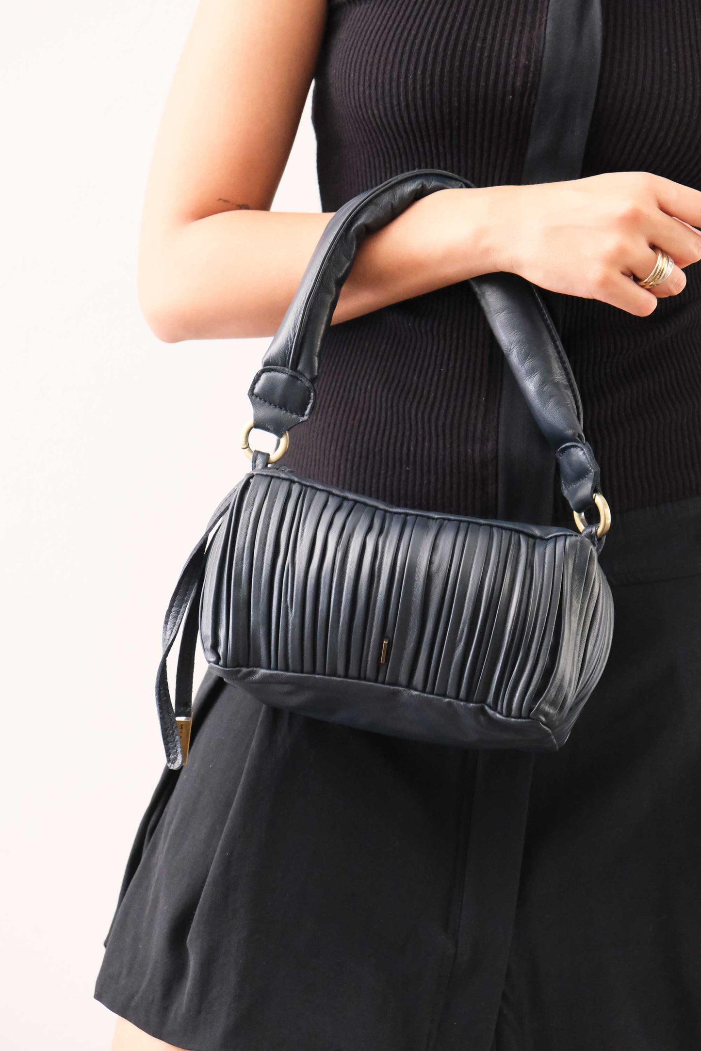 PRE ORDER discount 15%- Bobo mini in navy pleated leather nappa - use code PREORDER15 - ESTIMATED DELIVERY SEPTEMBER 15- Made in Italy -