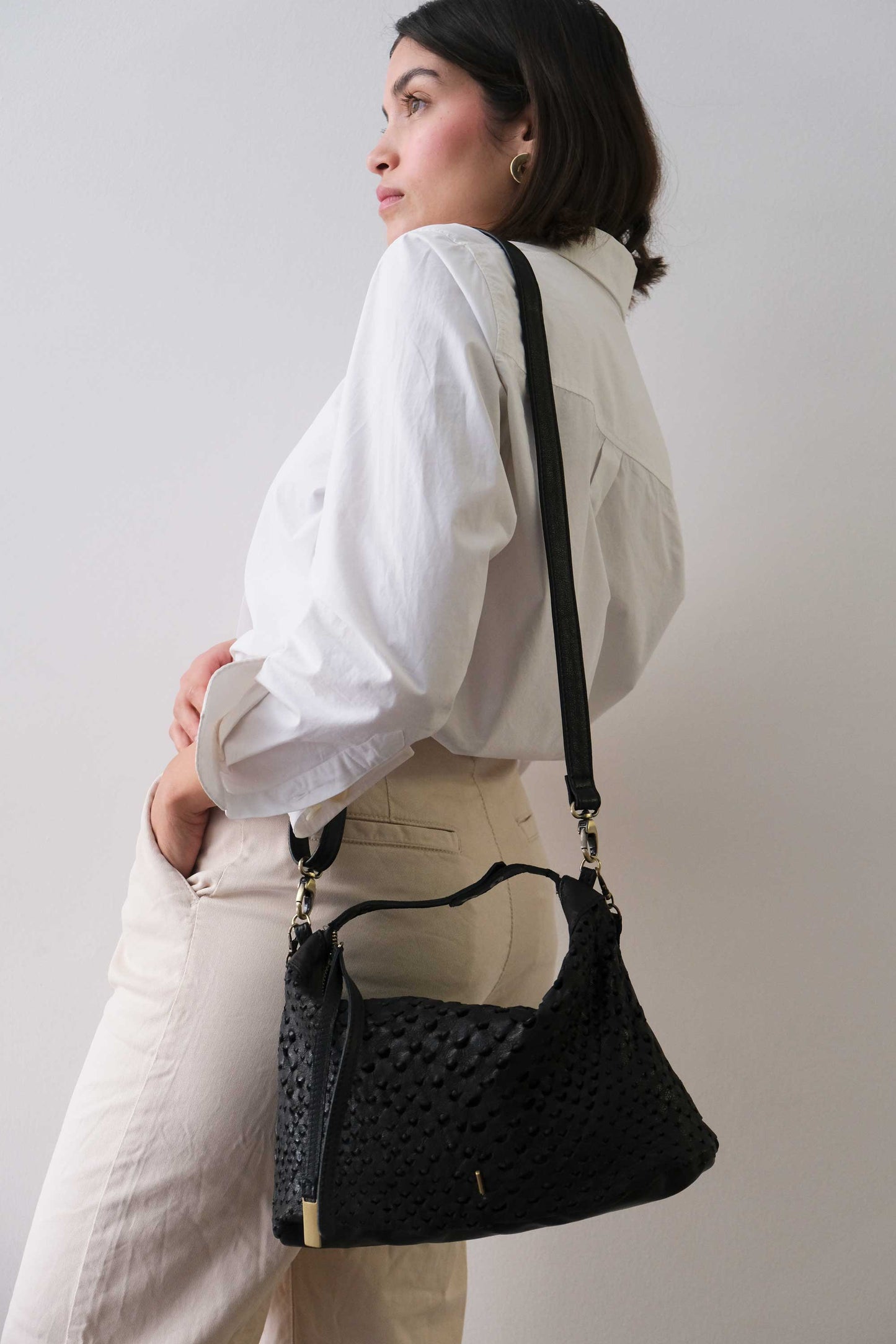 Chicca Media hobo bag in black perforated nappa - Made in Italy -