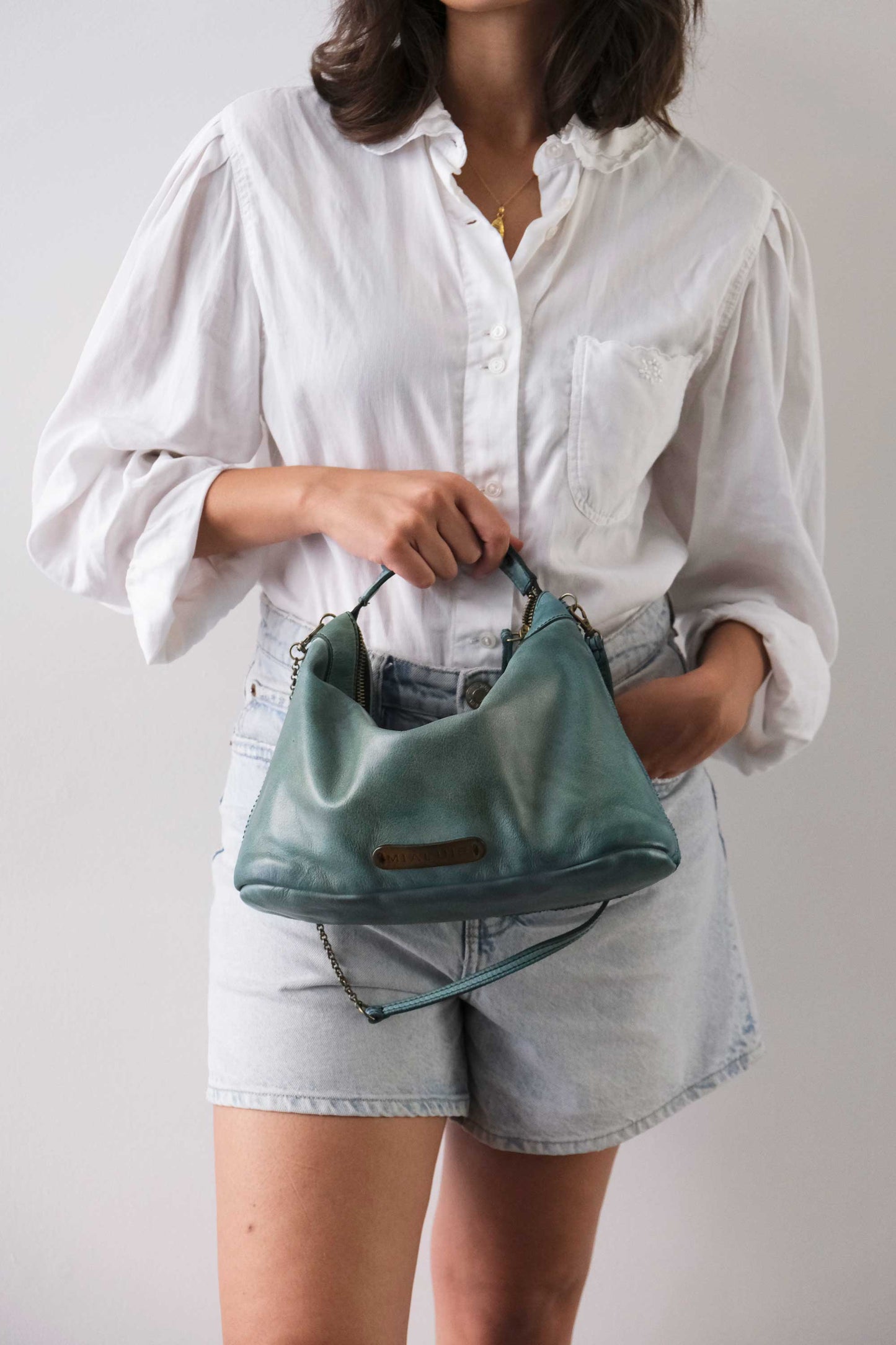 Chicca Media hobo bag in pelle verde acqua turner wips - Made in Italy -