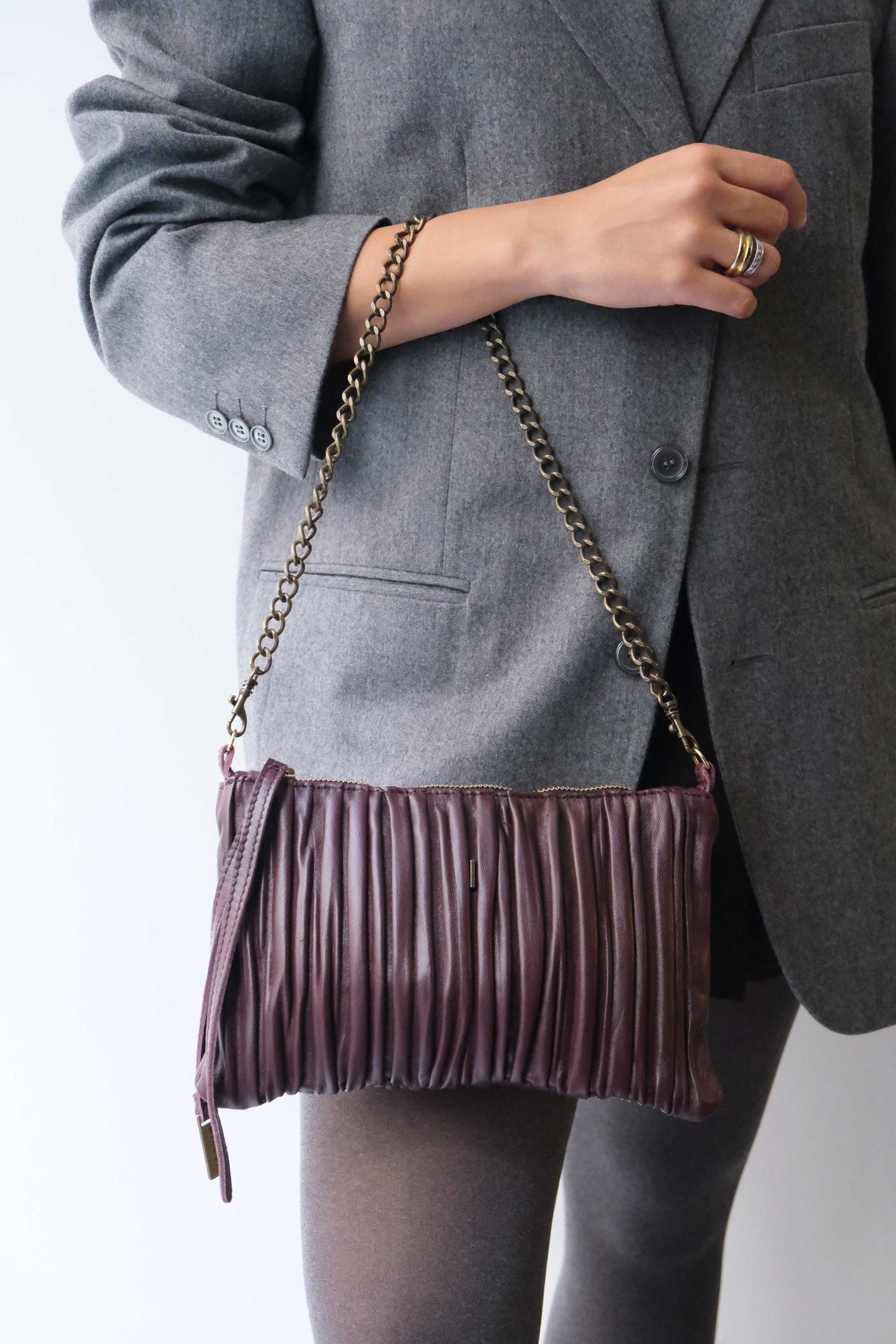 PRE ORDER discount 15%- Mikin pochette in plum pleated soft leather - use code PREORDER15 - ESTIMATED DELIVERY END SEPTEMBER - Made in Italy -