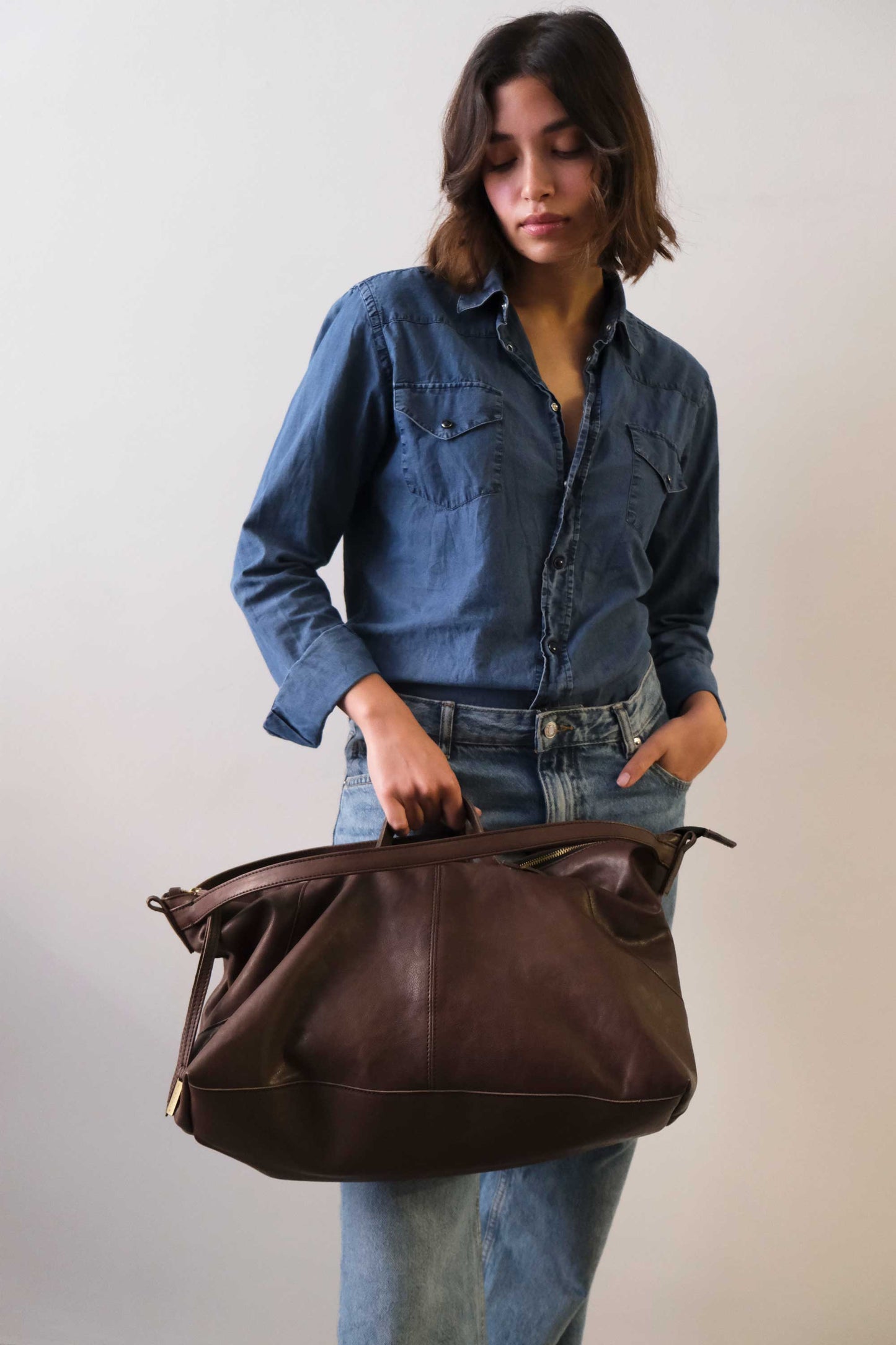 Cloudy borsa a tracolla in pelle nappa marrone - Made in Italy-