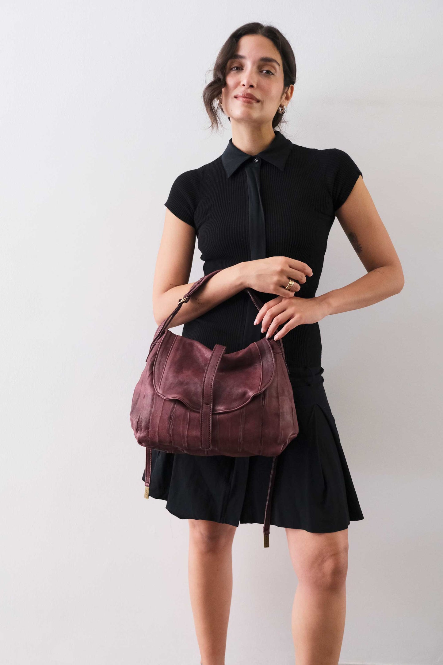 PRE ORDER discount 15%-Do saddle bag in plum soft nappa lomé - use code PREORDER15 - ESTIMATED DELIVERY SEPTEMBER 15- Made in Italy -