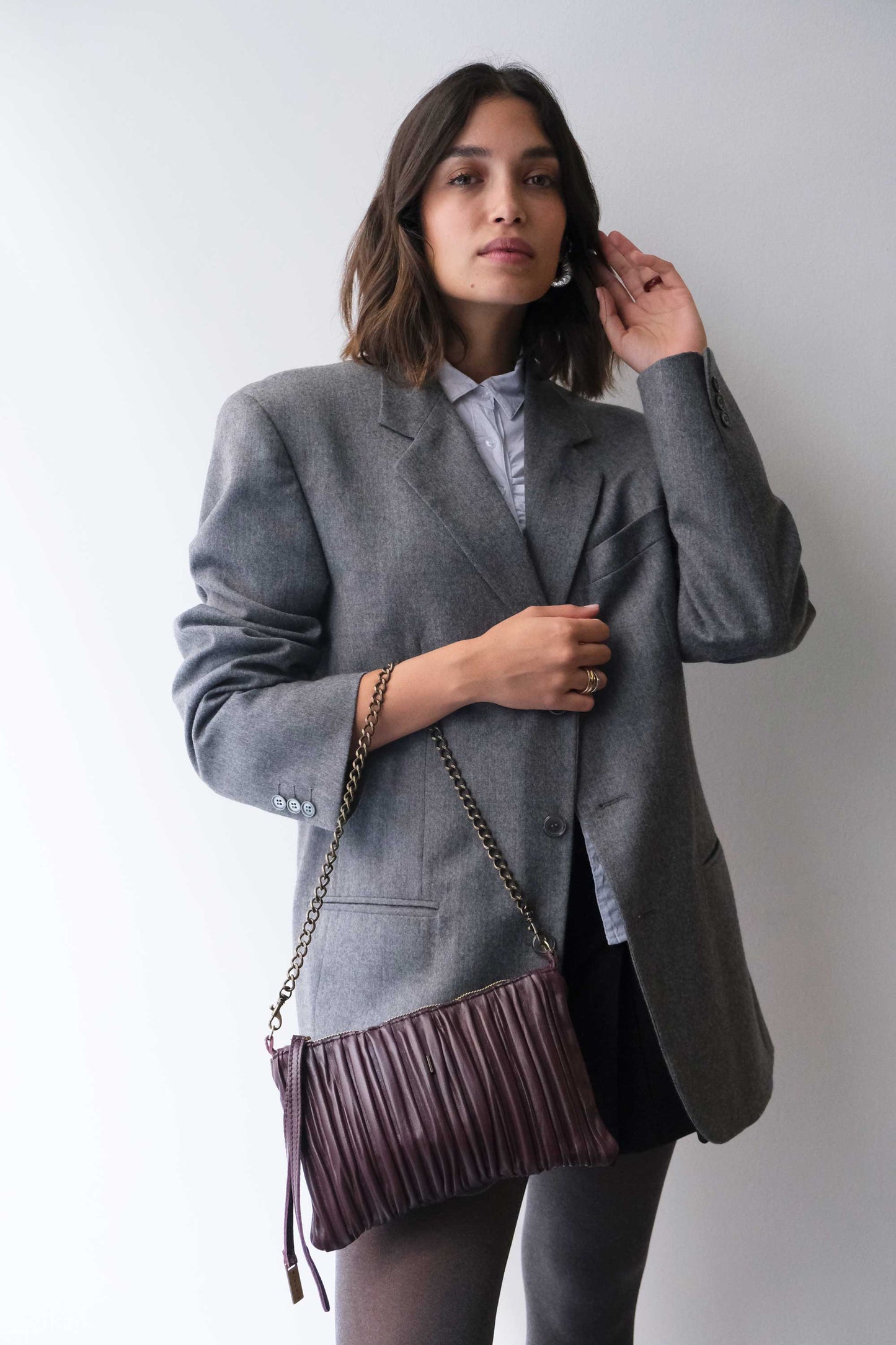 PRE ORDER discount 15%- Mikin pochette in plum pleated soft leather - use code PREORDER15 - ESTIMATED DELIVERY END SEPTEMBER - Made in Italy -