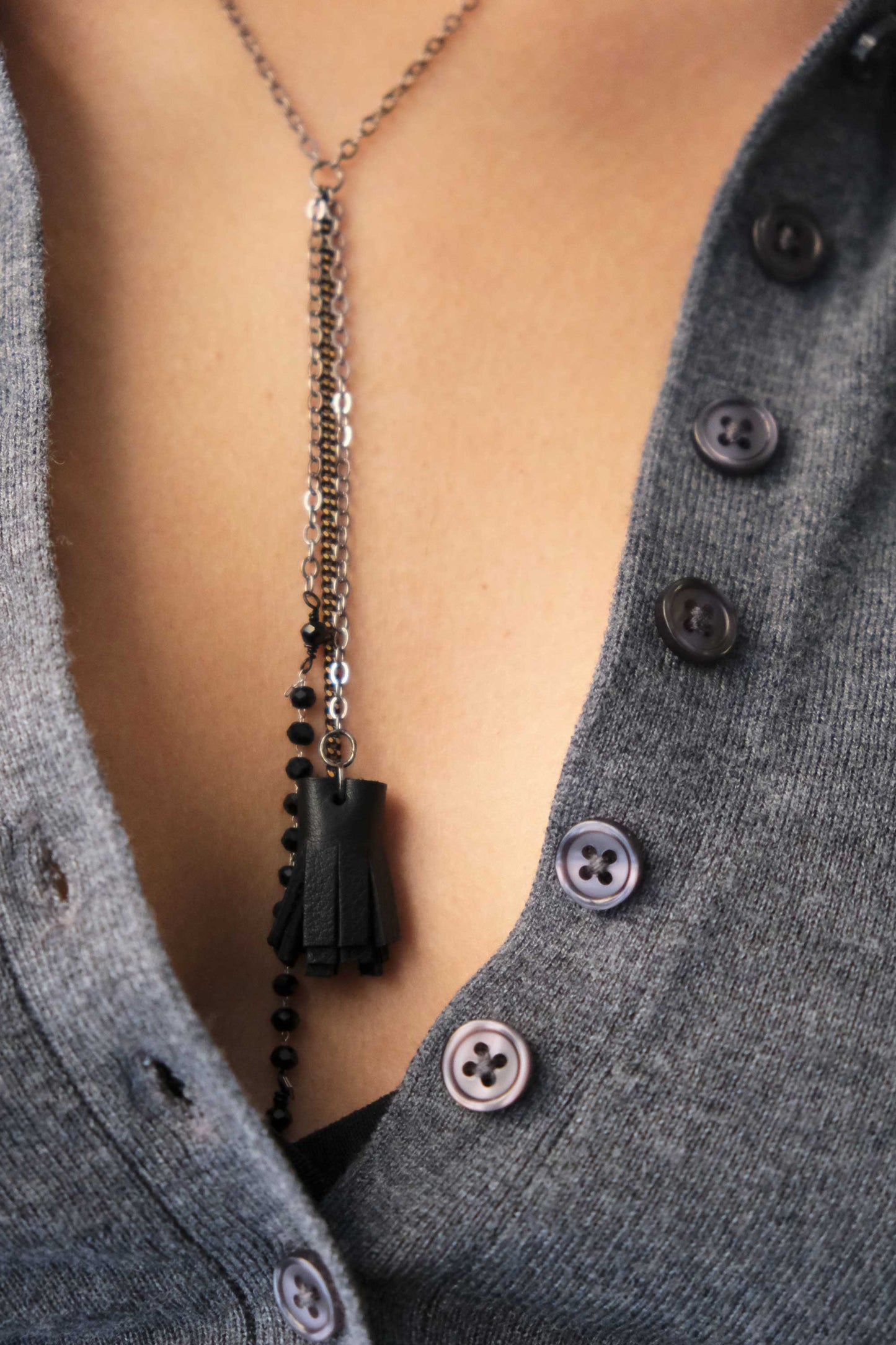 Afrodite micro necklace in leather black - Made in Italy -