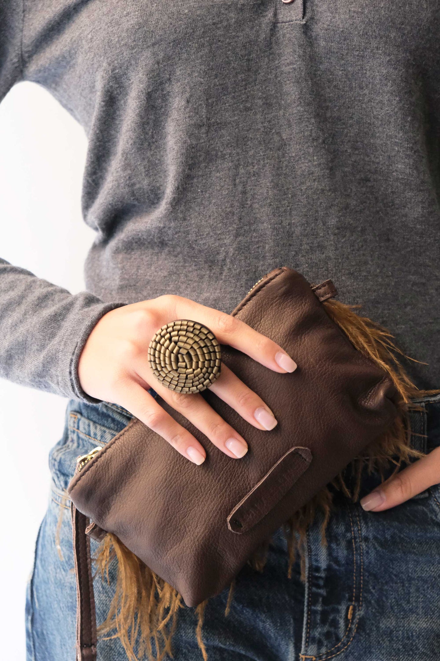 Gabrielle dark gold leather ring - Made in Italy -