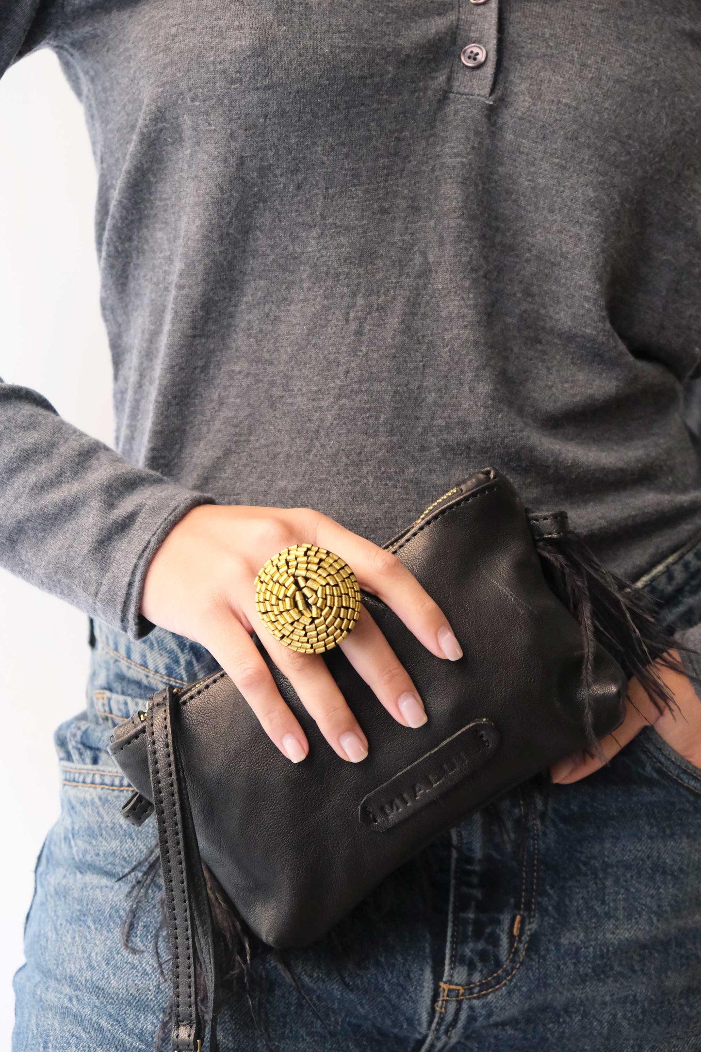 Gabrielle gold leather ring - Made in Italy -