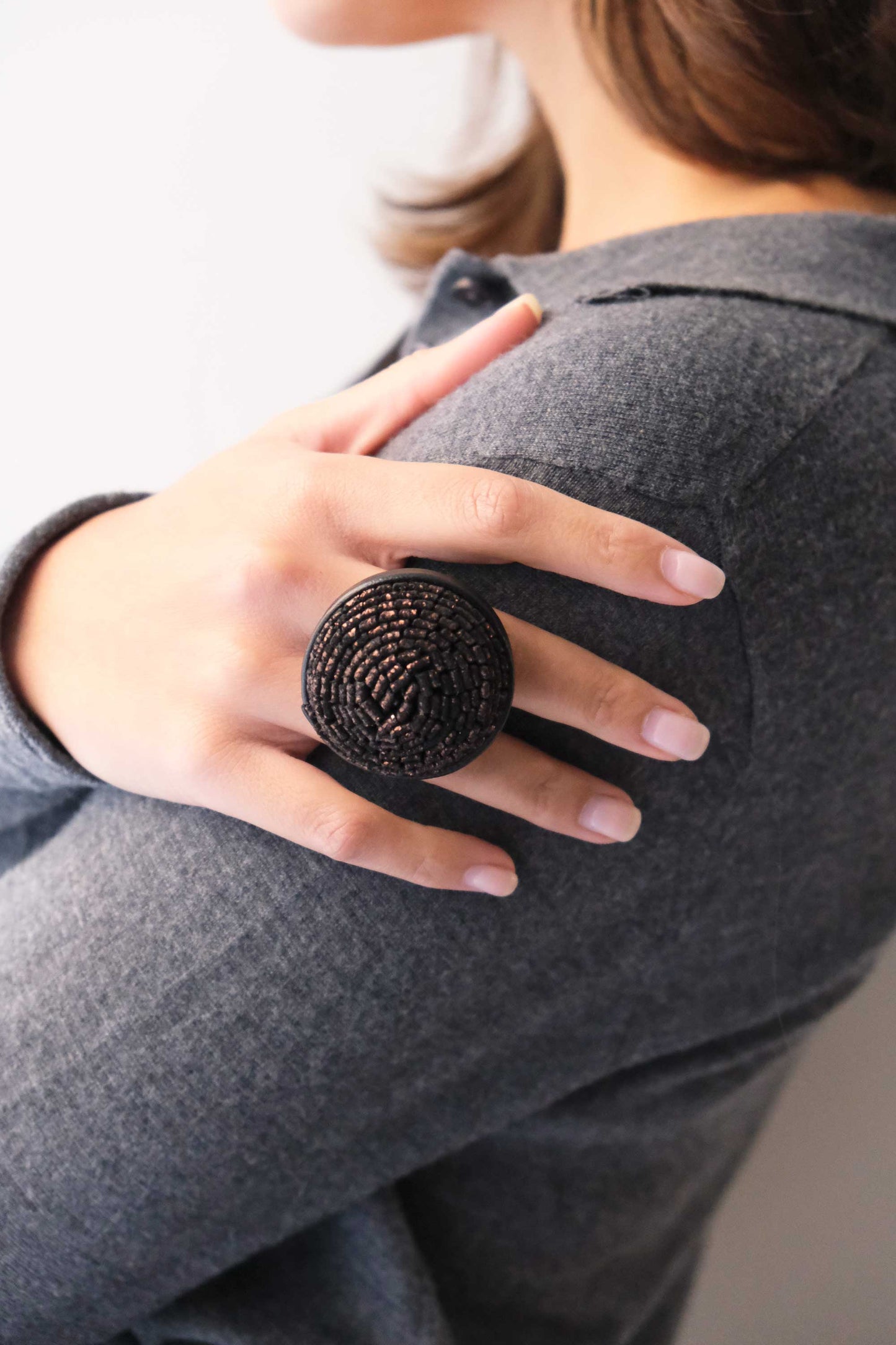Gabrielle bronze leather ring - Made in Italy -