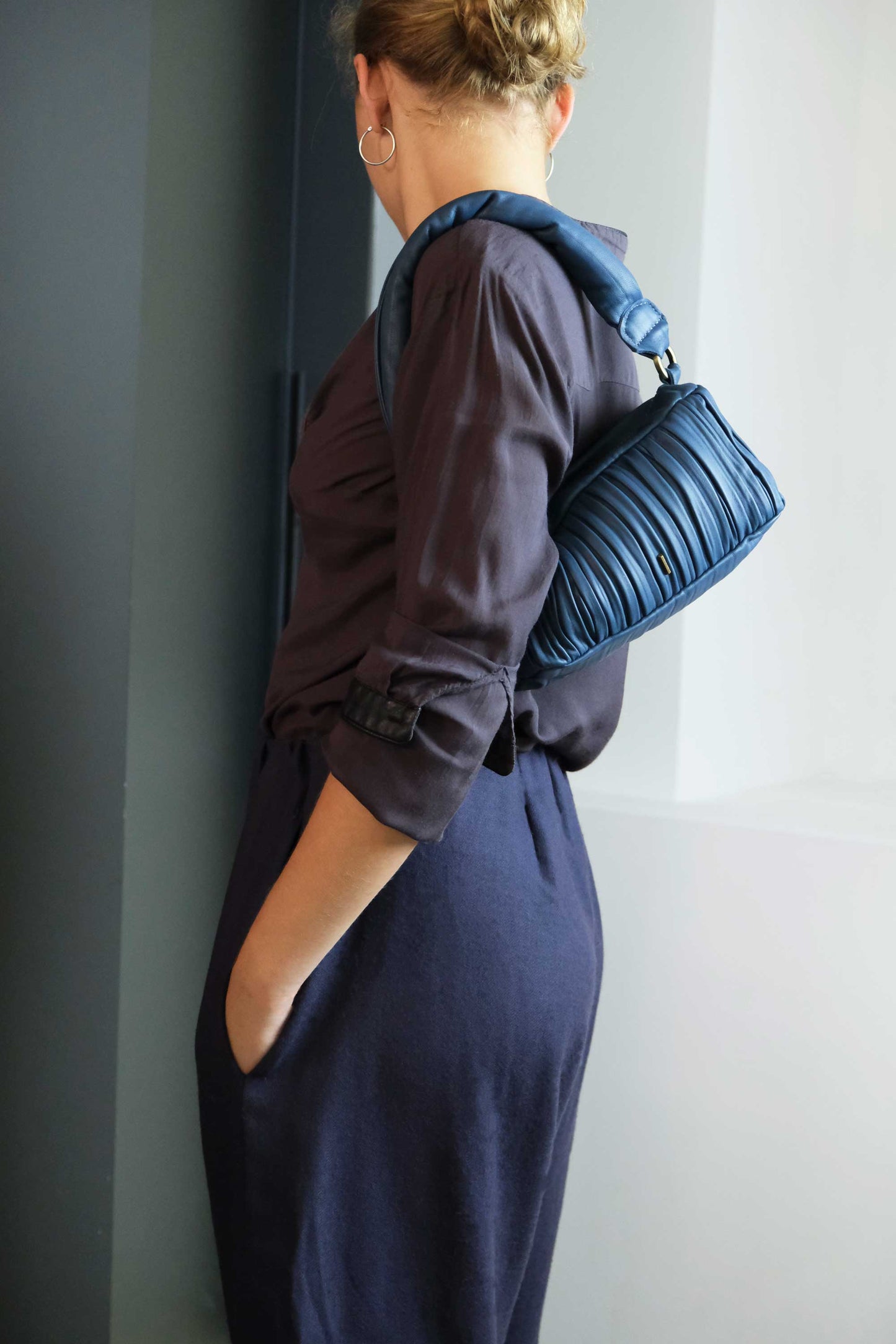 Bobo mini in denim pleated leather