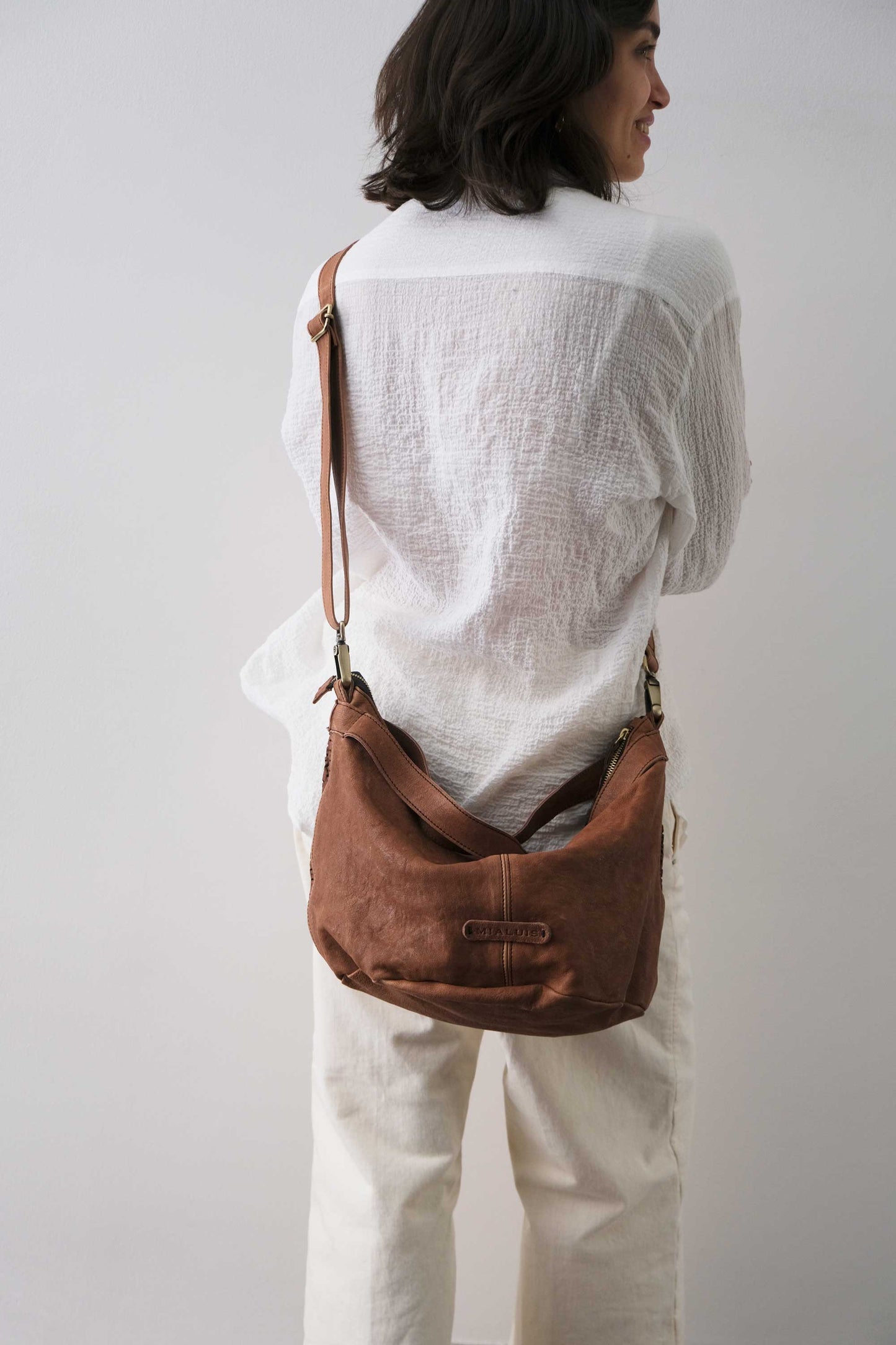 Carola bag cioccolato in morbida nappa traforata giunco - Made in Italy -