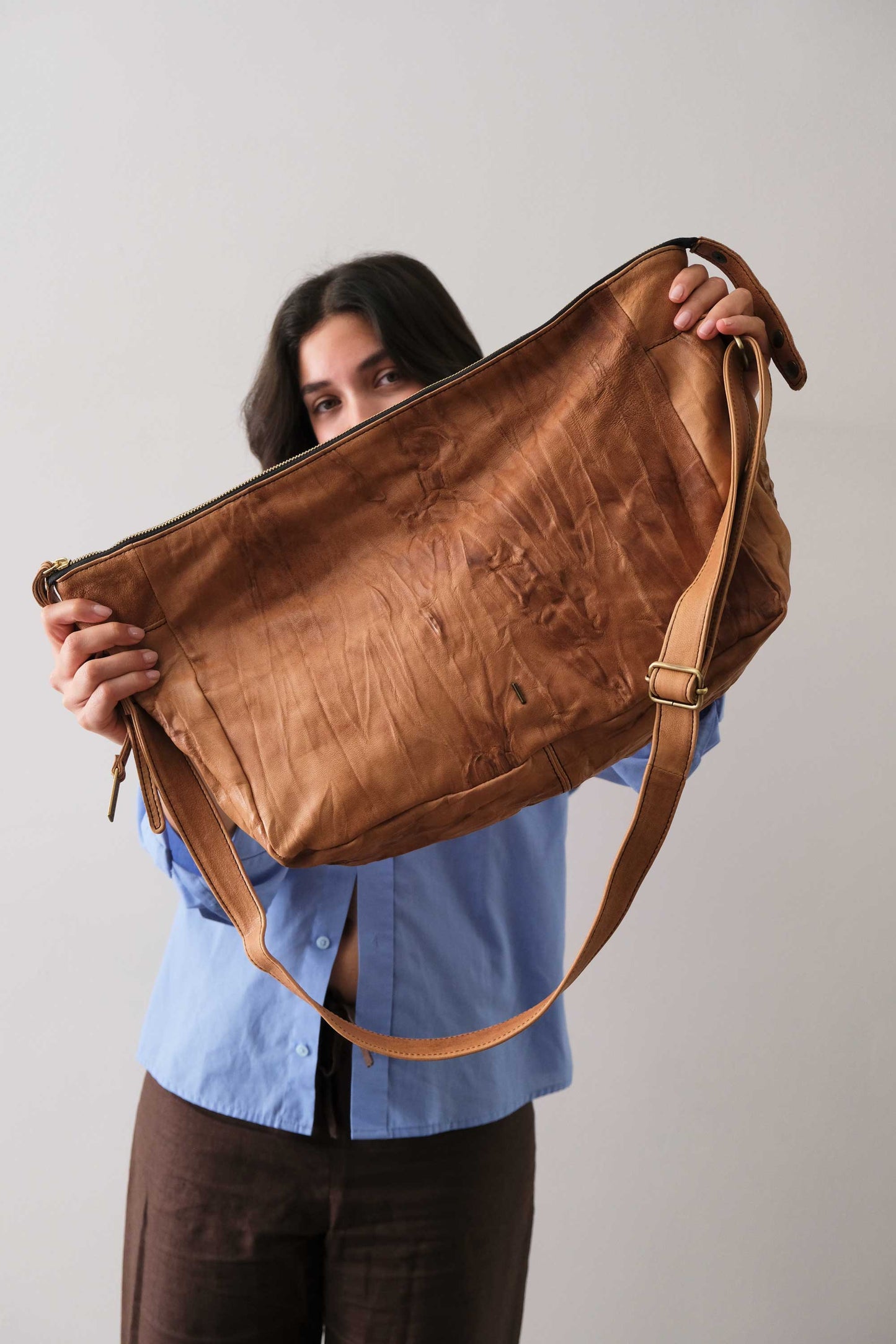 Chicca hobo bag in morbida nappa lomé cognac - Made in Italy -