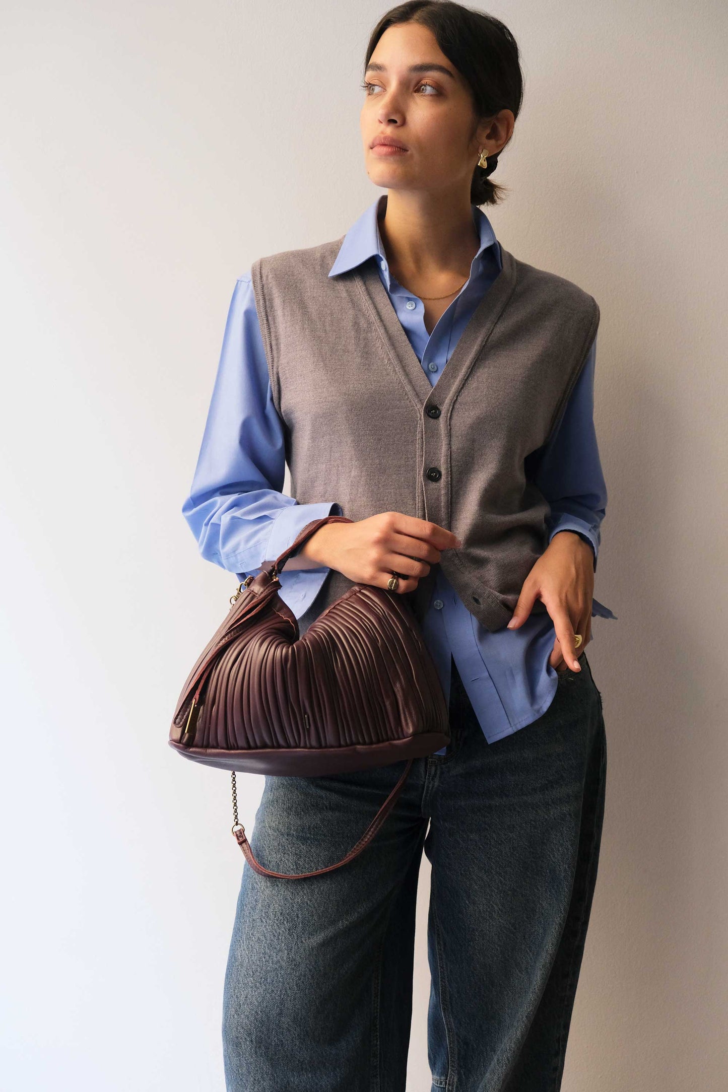 PRE ORDER discount 15%-Chicca Media hobo bag in plum pleated leather - use code PREORDER15 - ESTIMATED DELIVERY SEPTEMBER 15- Made in Italy -