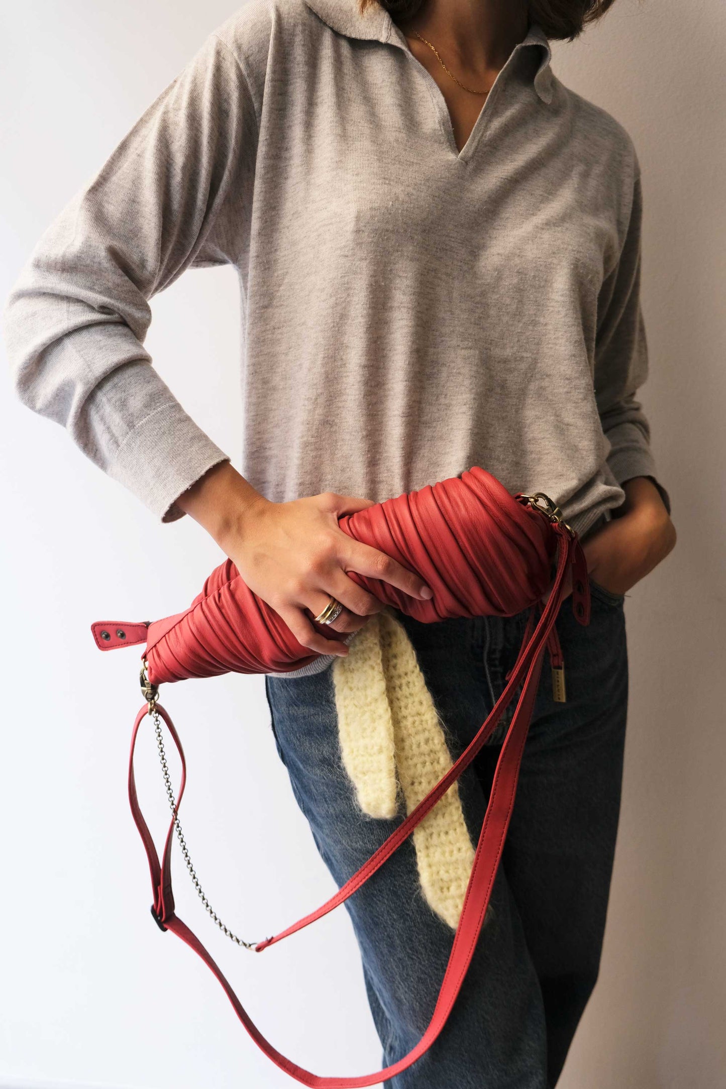 PRE ORDER discount 15%- Chicca Media hobo bag in red pleated leather - use code PREORDER15 - ESTIMATED DELIVERY END SEPTEMBER - Made in Italy -