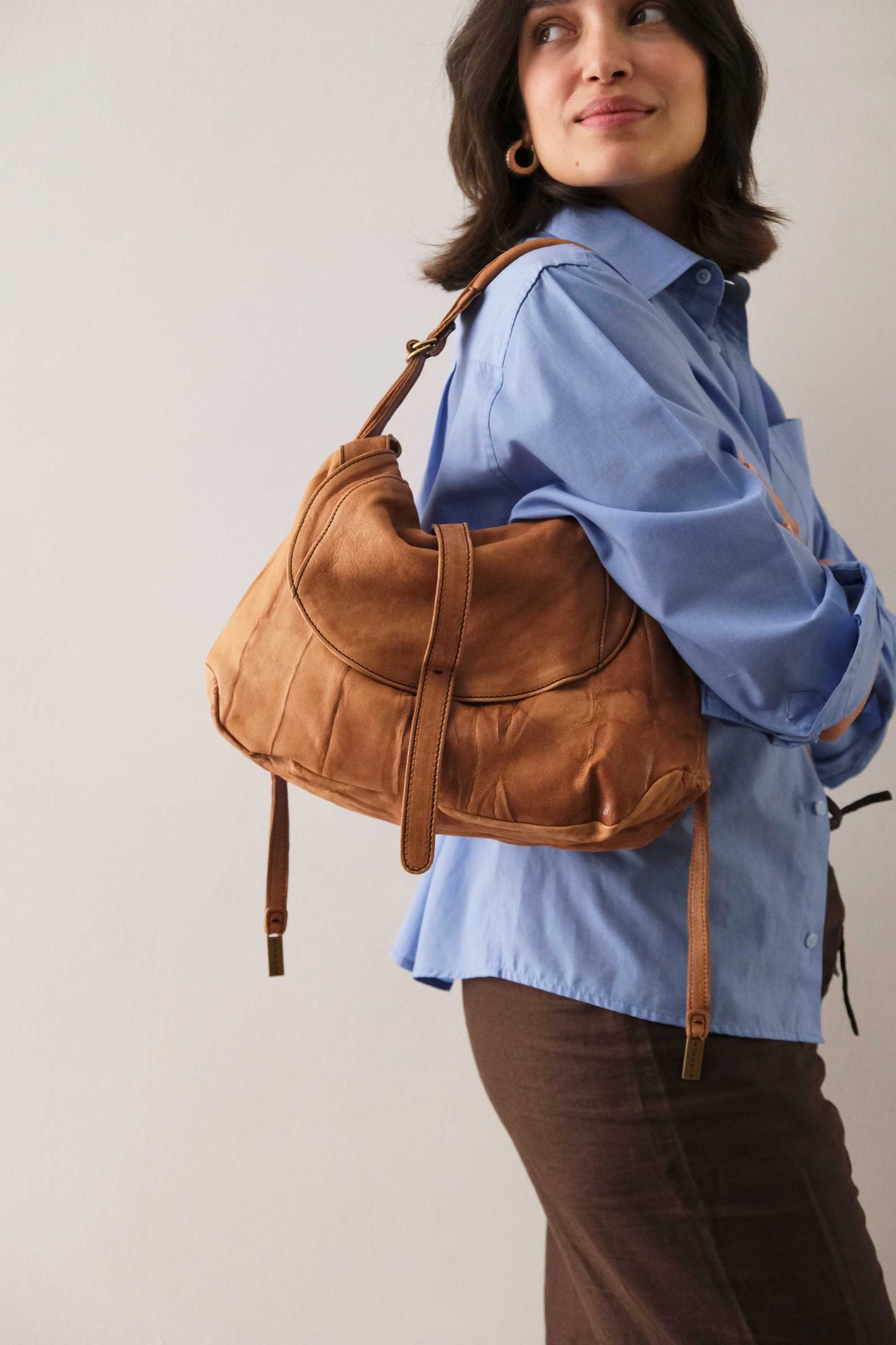 Do saddle bag cognac in soft nappa lomé - Made in Italy -