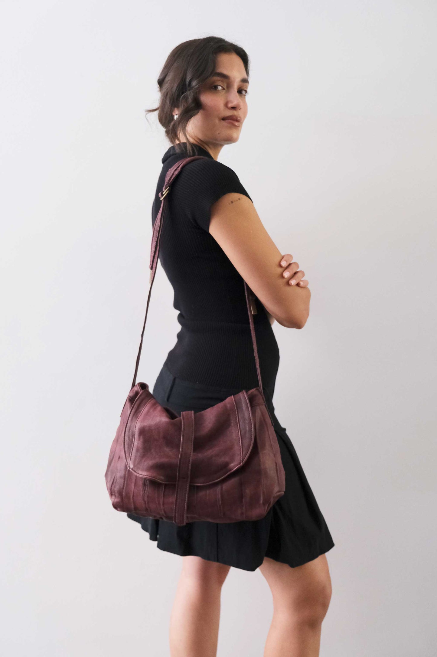 PRE ORDER discount 15%-Do saddle bag in plum soft nappa lomé - use code PREORDER15 - ESTIMATED DELIVERY SEPTEMBER 15- Made in Italy -