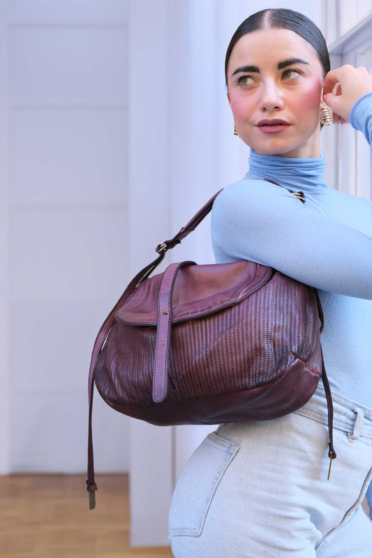 Do saddle bag in plum turner calf soft leather - Made in Italy -