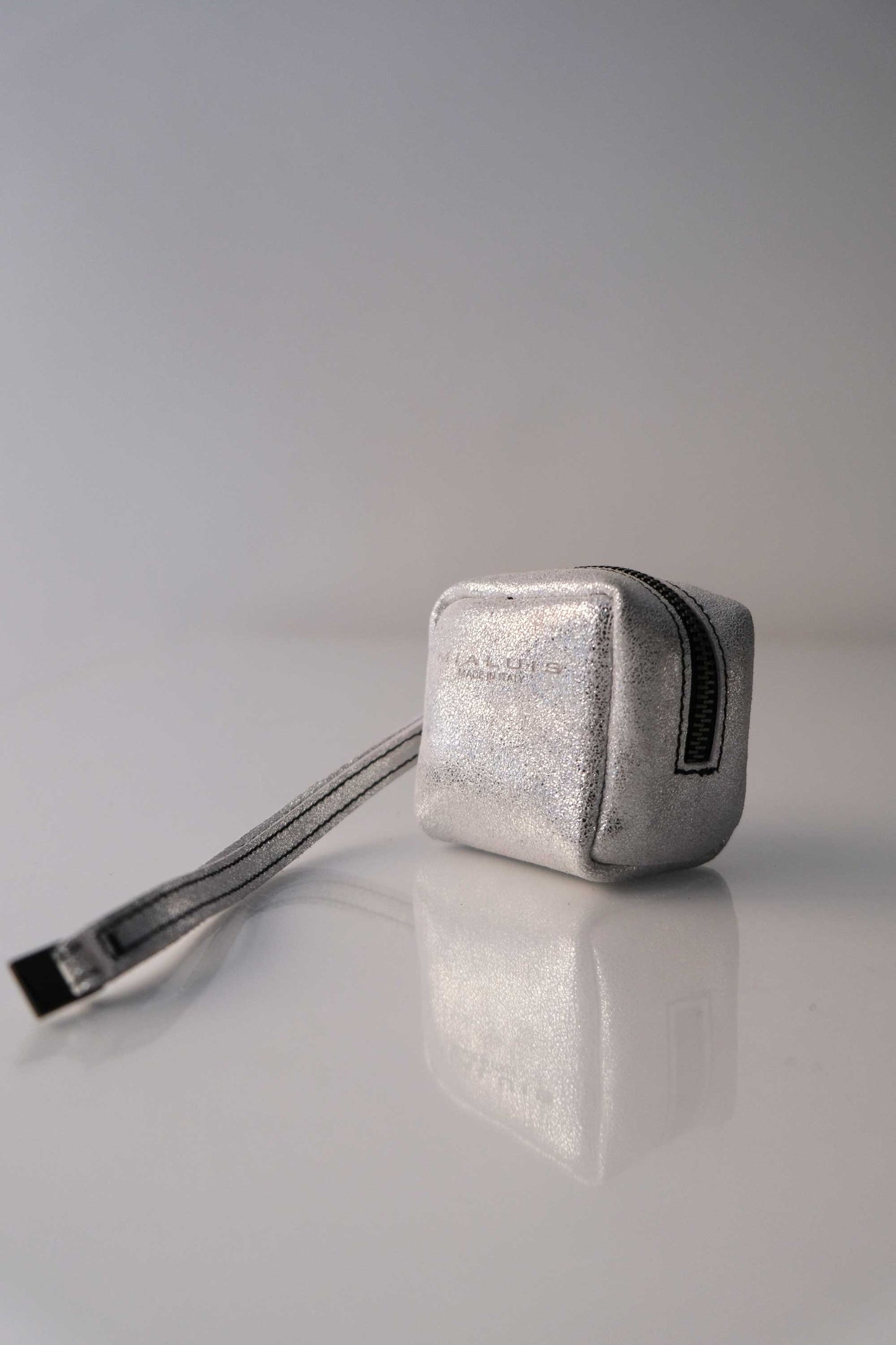 Dream box mini pochette in silver soft leather