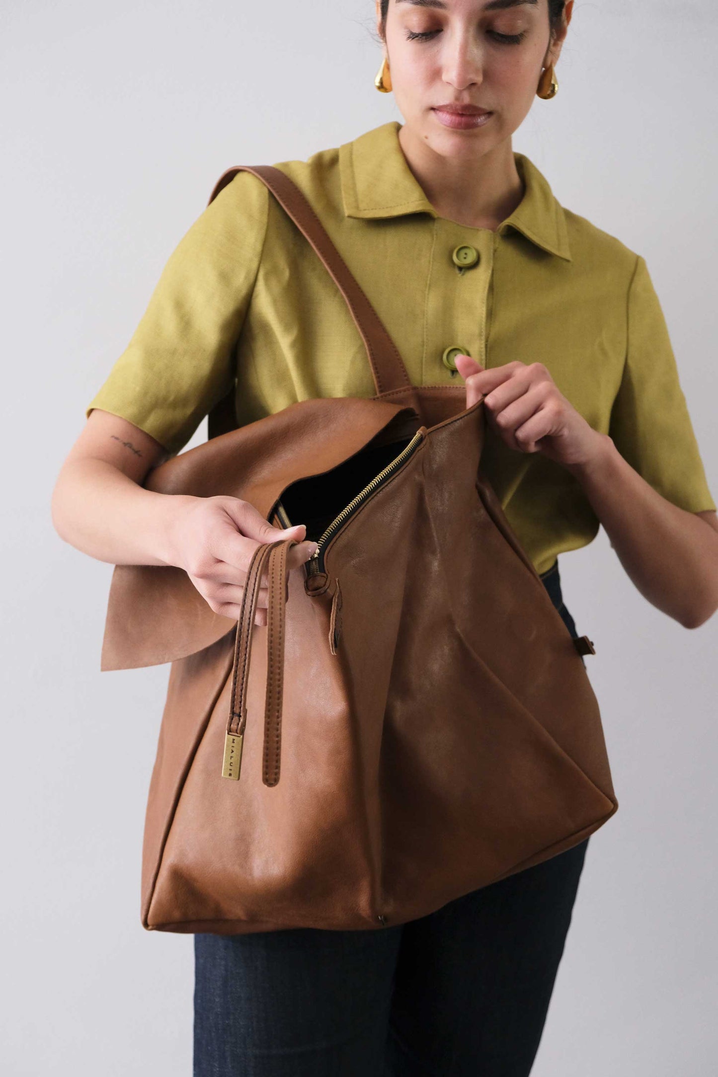 Ferdi tote bag in cognac nappa leather - Made in Italy -