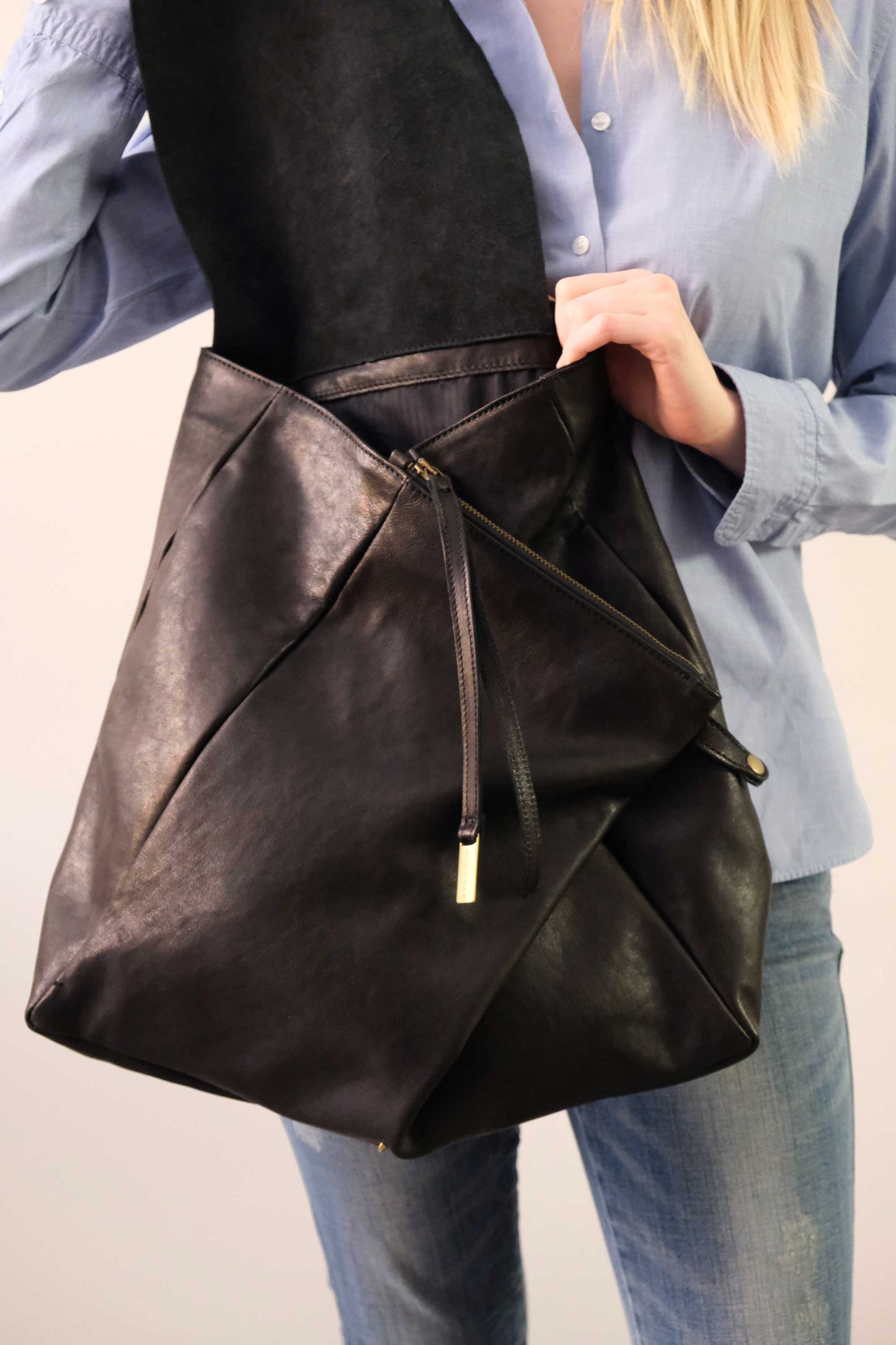 Ferdi tote bag in black nappa leather - Made in Italy -