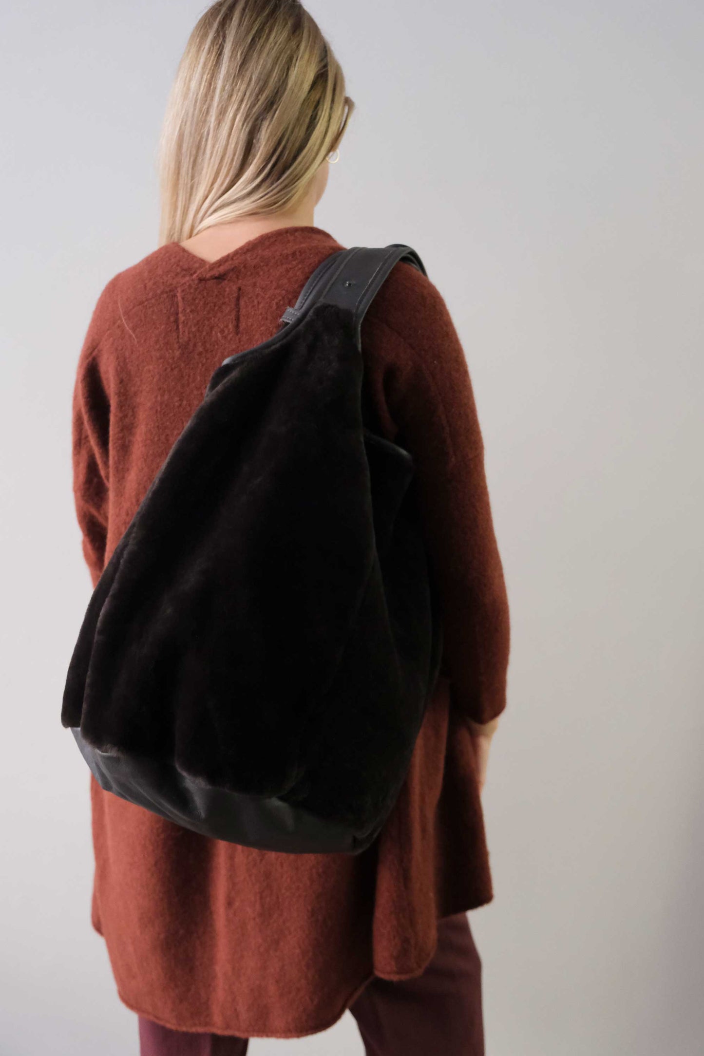 Lena tote bag in brown shearling leather - Made in Italy -