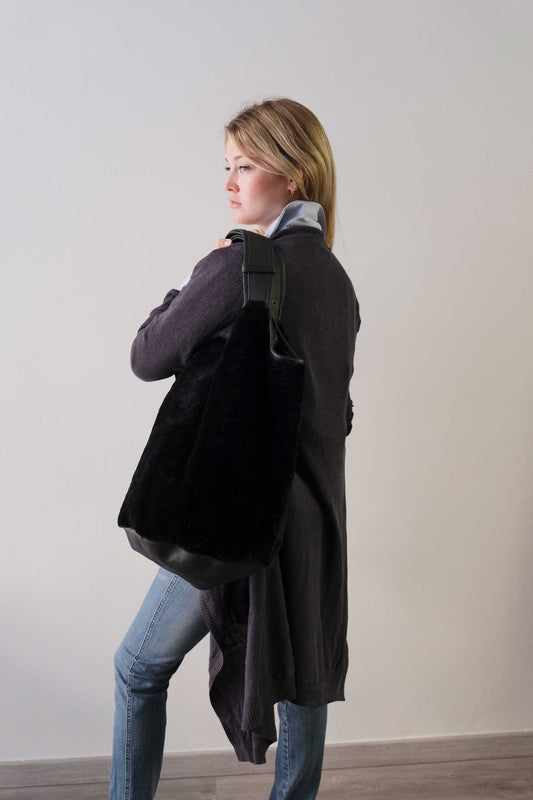 Lena tote bag in montone nera - Made in Italy -