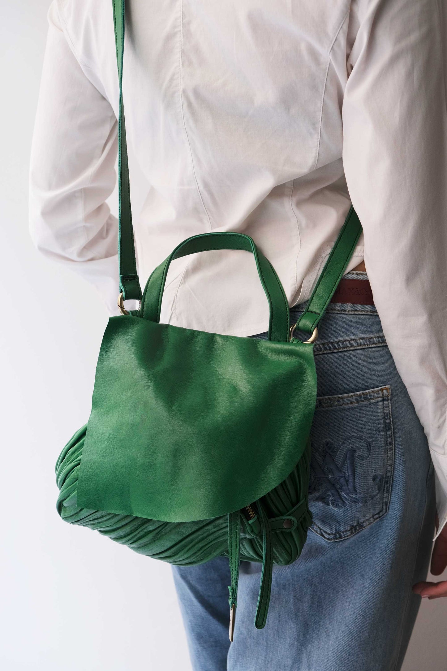 Minu in pleated emerald colour leather - Made in Italy -