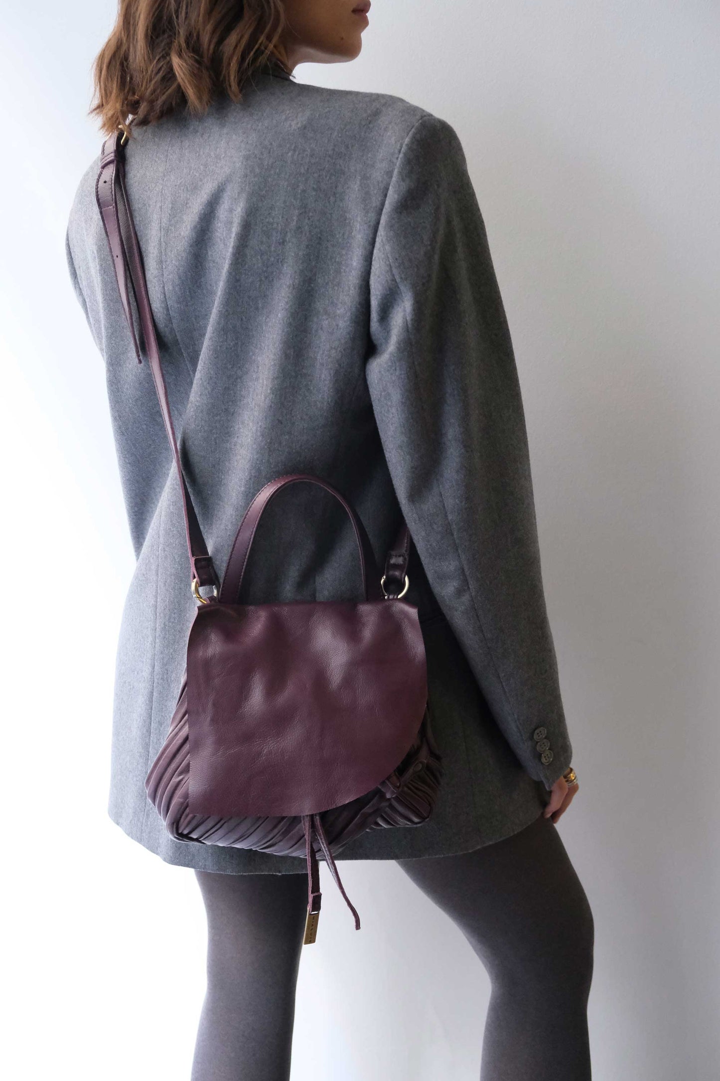 Minu in pleated plum colour leather - Made in Italy -