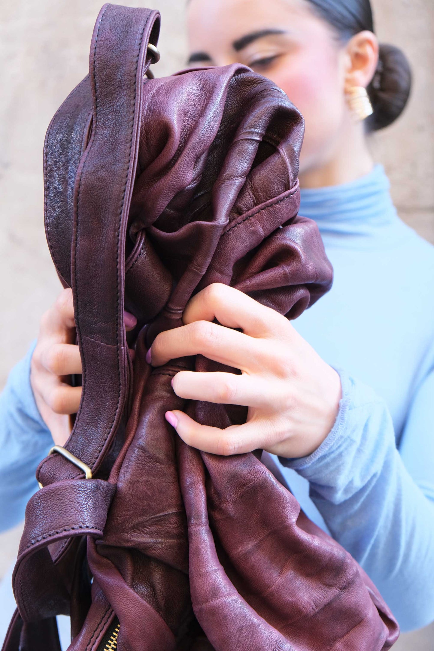 Riri tote bag in soft nappa lomé plum - Made in Italy -