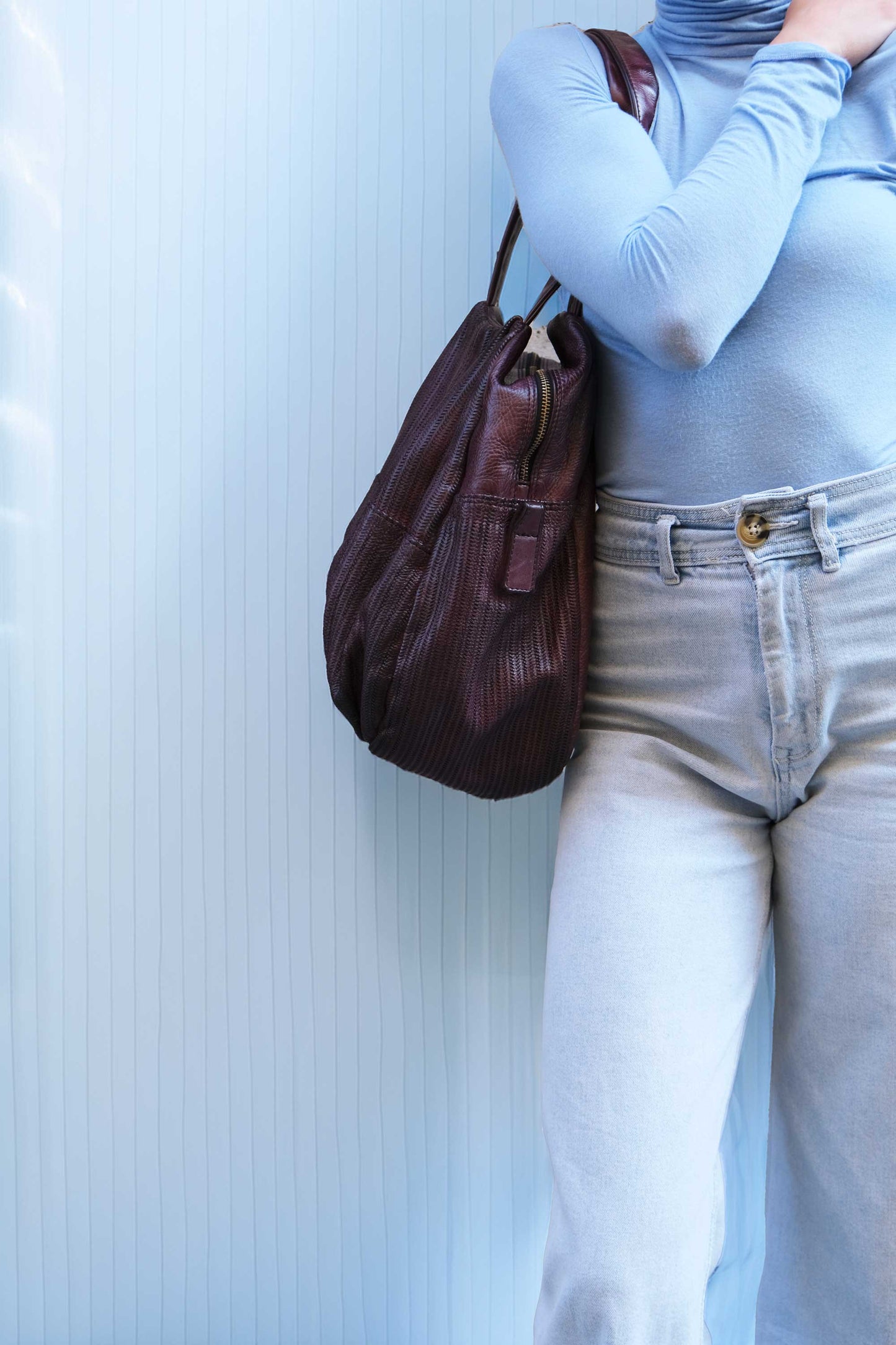 Riri tote bag in plum turner calf soft leather - Made in Italy -