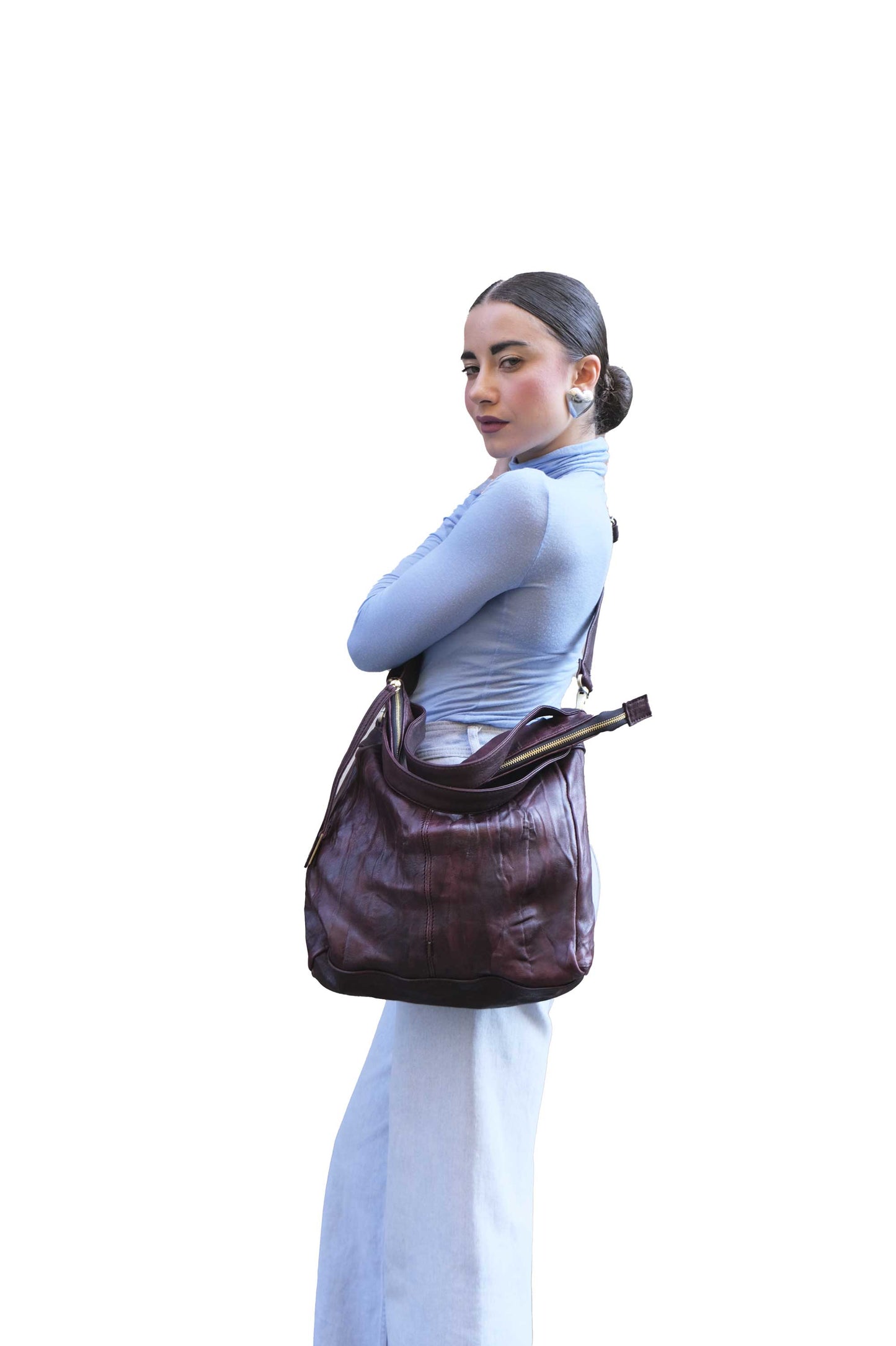 LAUNCH PRICE €298 UNTIL OCTOBER 30 - Valy tote bag in soft nappa lomé plum - Made in Italy -