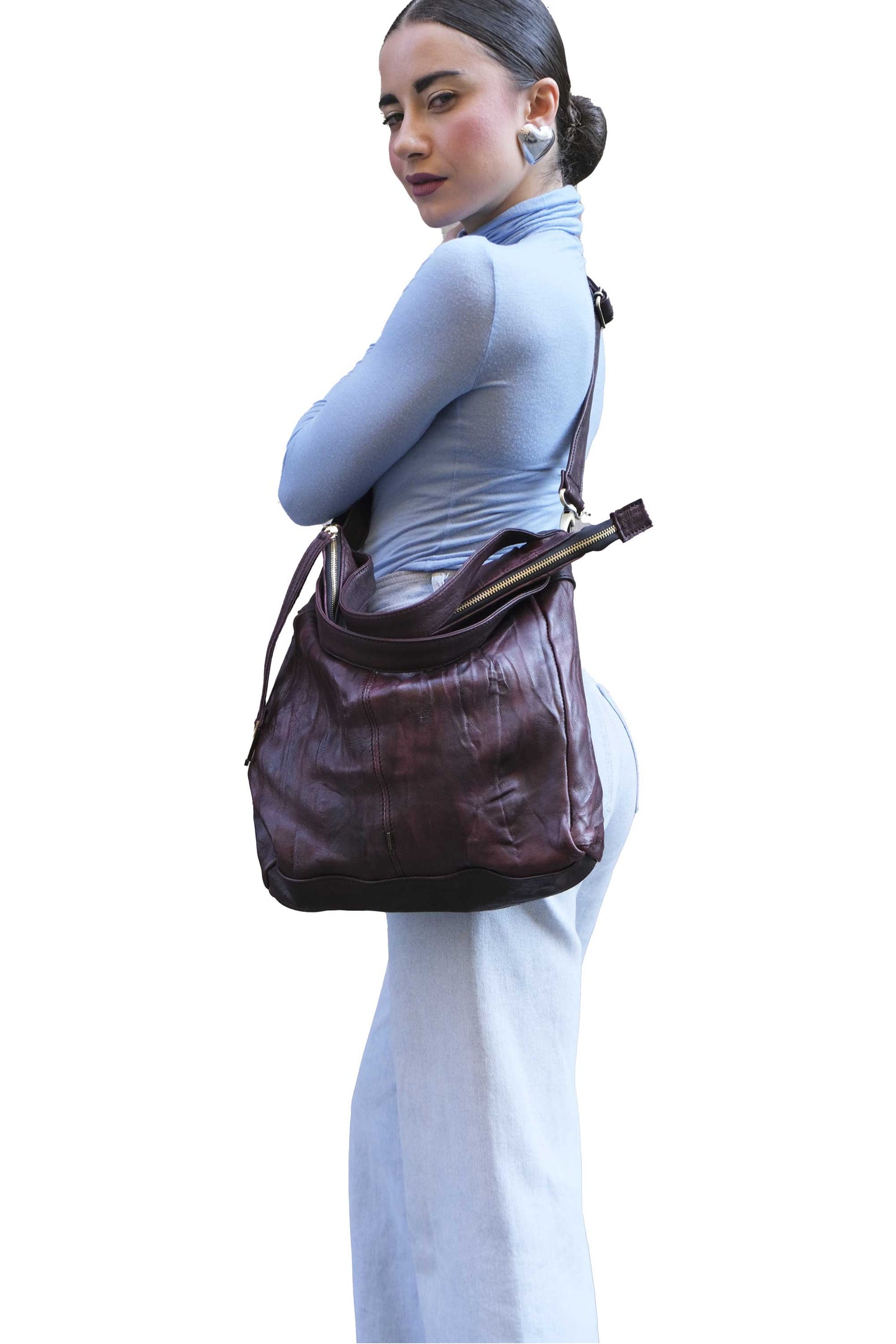 LAUNCH PRICE €298 UNTIL OCTOBER 30 - Valy tote bag in soft nappa lomé plum - Made in Italy -