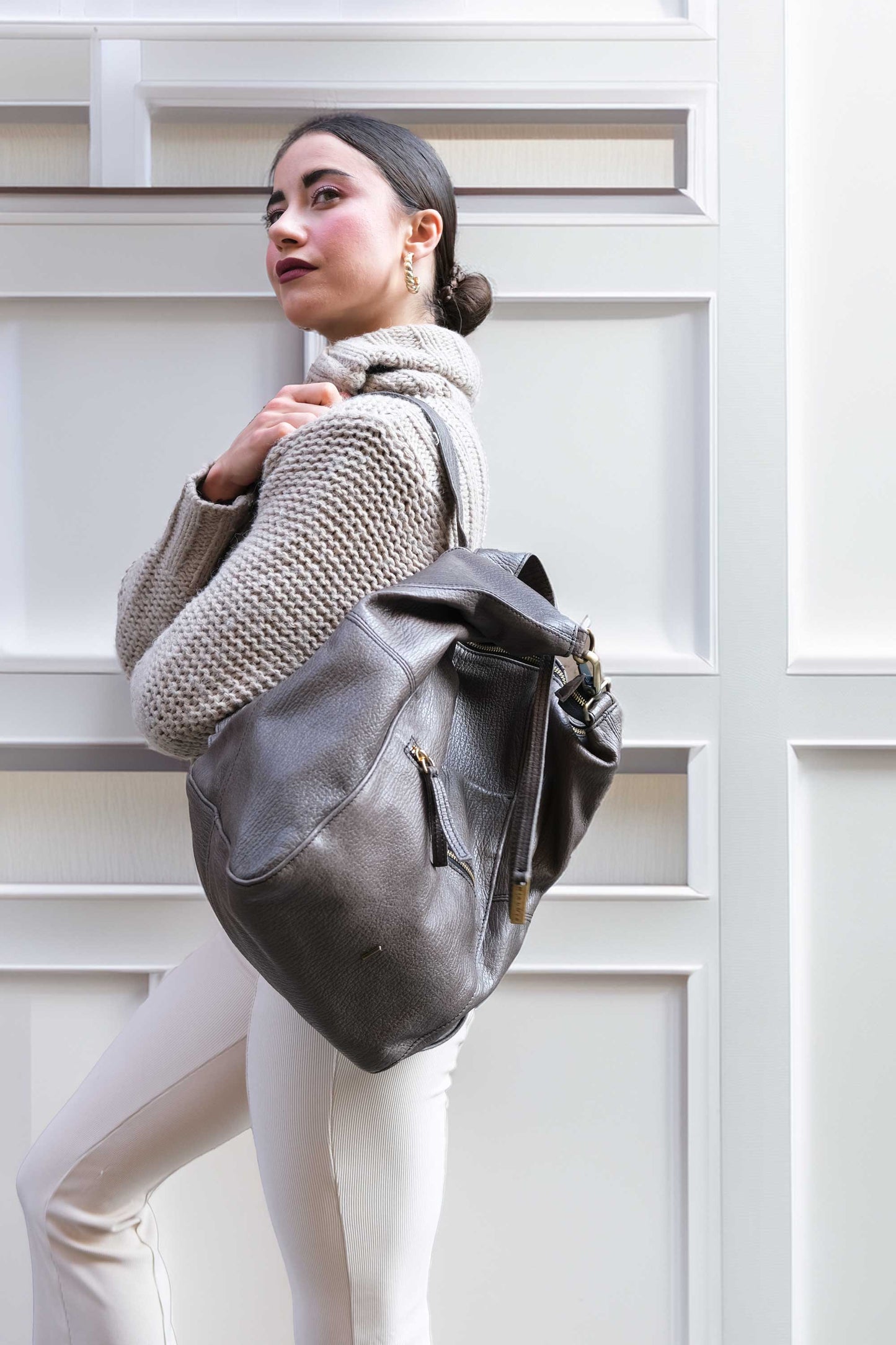 Vicky backpack in graphite shark-print vegetable-tanned nappa leather – Made in Italy -