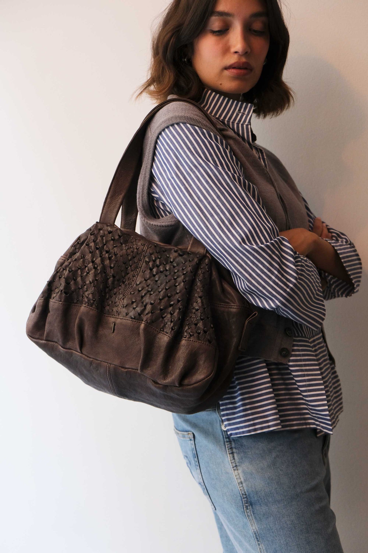 PRE ORDER discount 15%-Betty tote in brown perforated nappa leather - use code PREORDER15 - ESTIMATED DELIVERY SEPTEMBER 15- Made in Italy -
