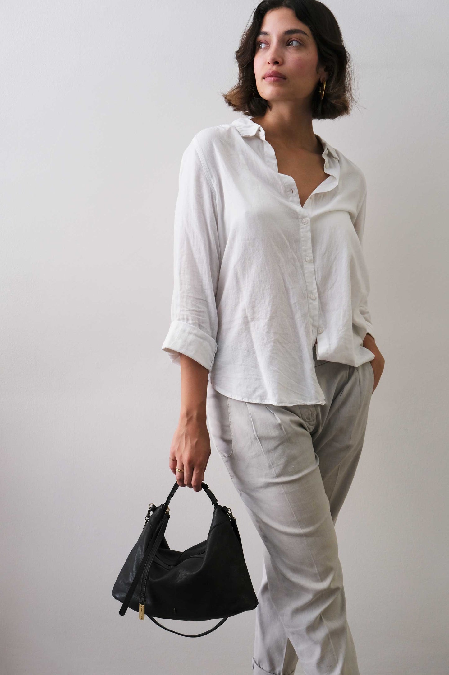Chicca Media hobo bag in black nappa vegetable leather - Made in Italy -