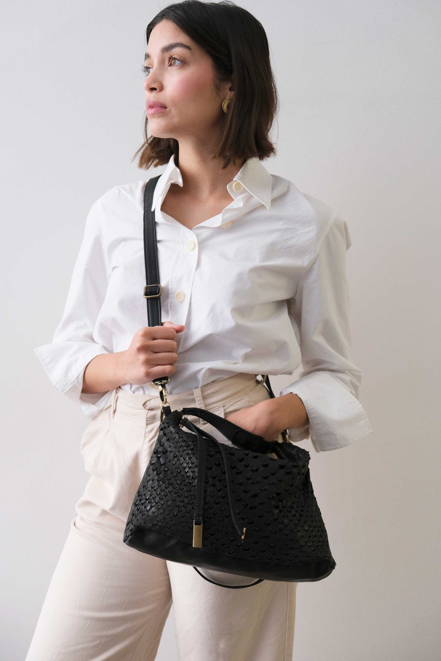 Chicca Media hobo bag in black perforated nappa - Made in Italy -