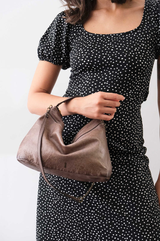 Chicca Media hobo bag in pelle taupe turner - Made in Italy -