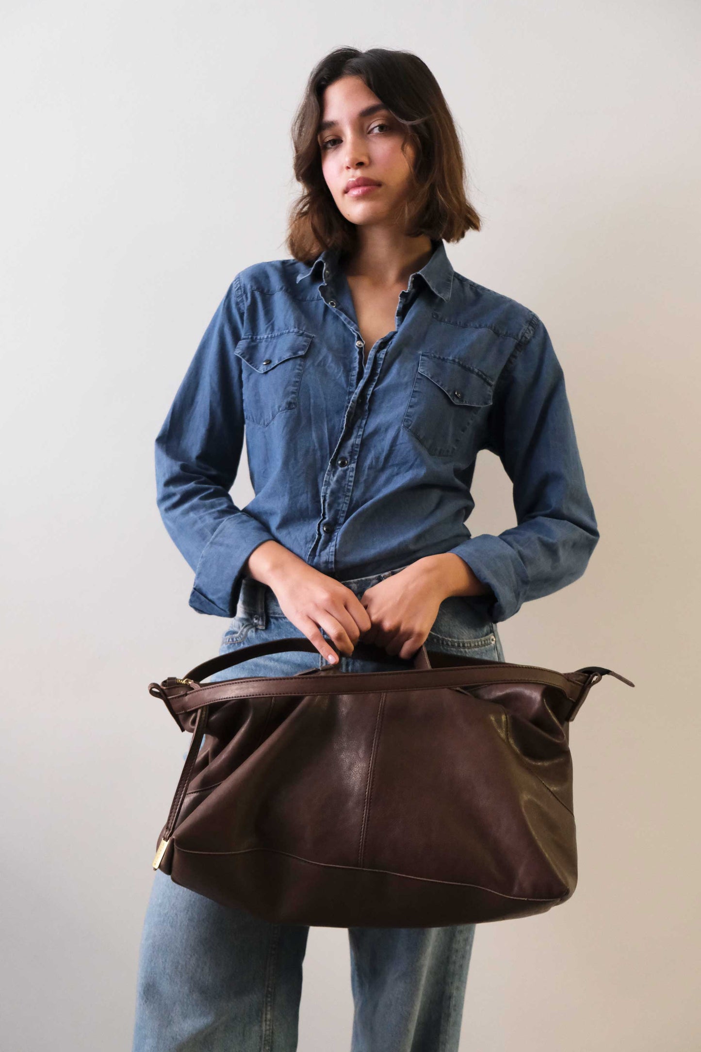 Cloudy borsa a tracolla in pelle nappa marrone - Made in Italy-
