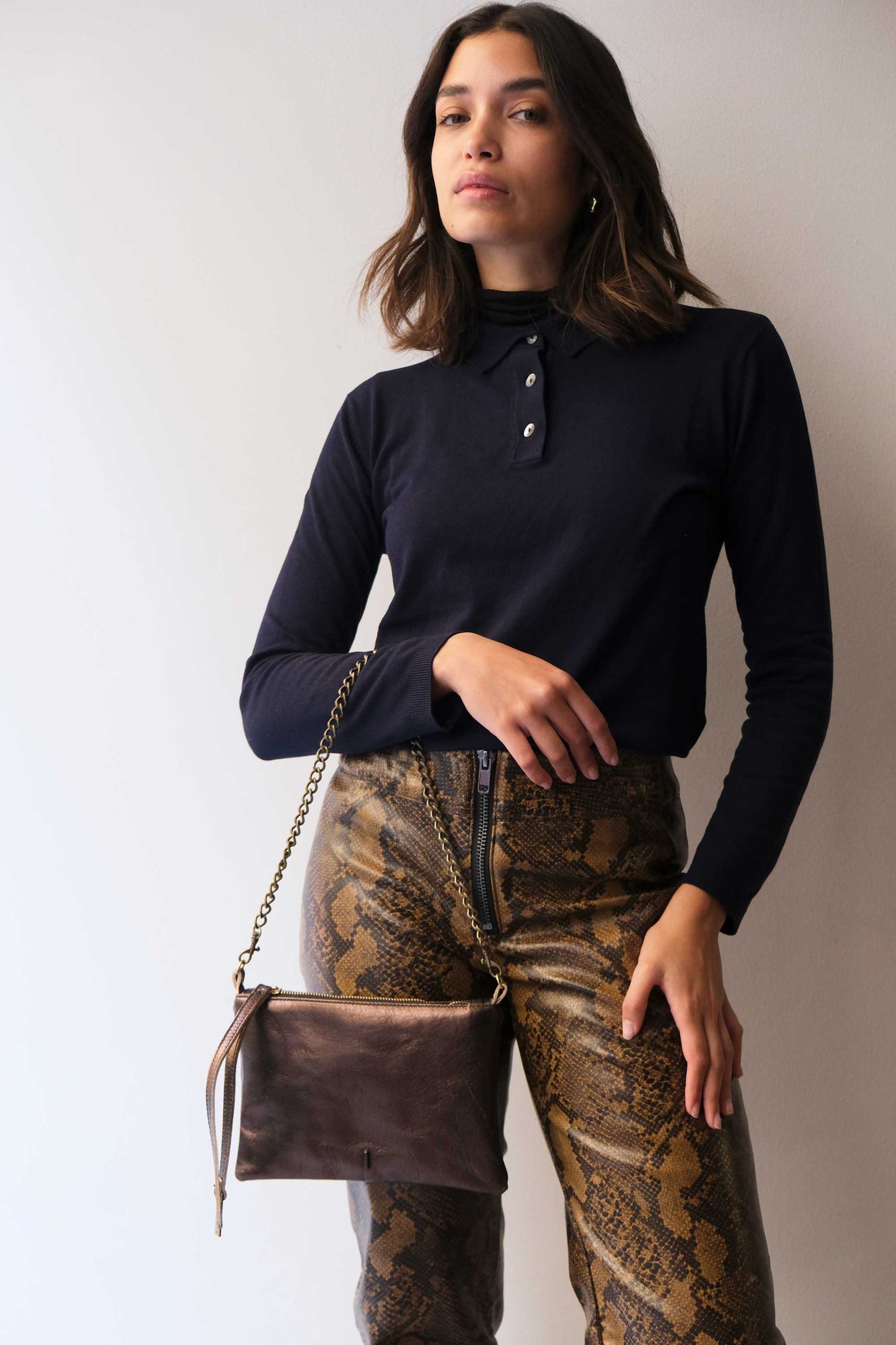 Mikin pochette laminata bronzo - Made in Italy -