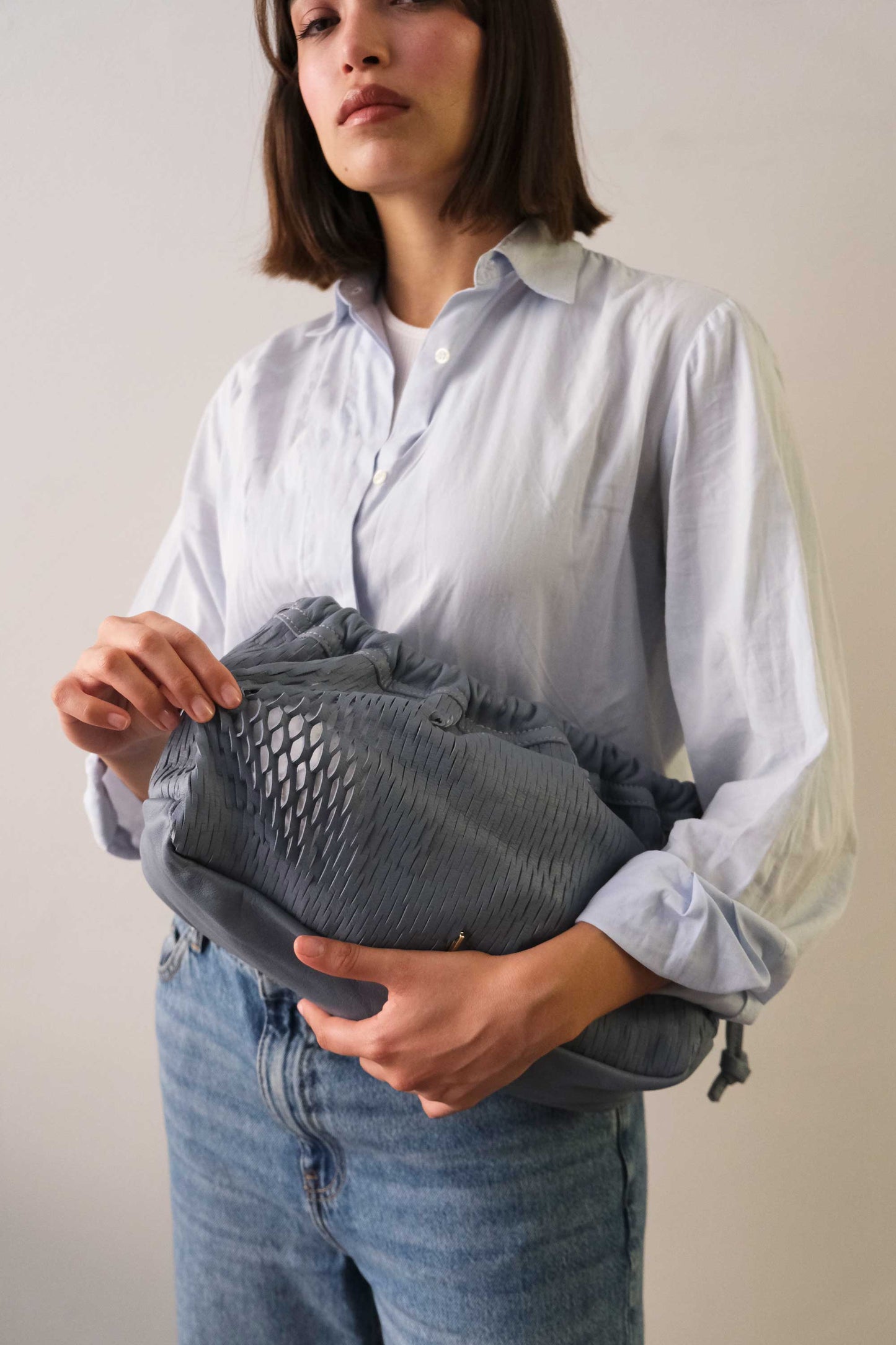 Agnes bucket in rain perforated leather - Made in Italy -