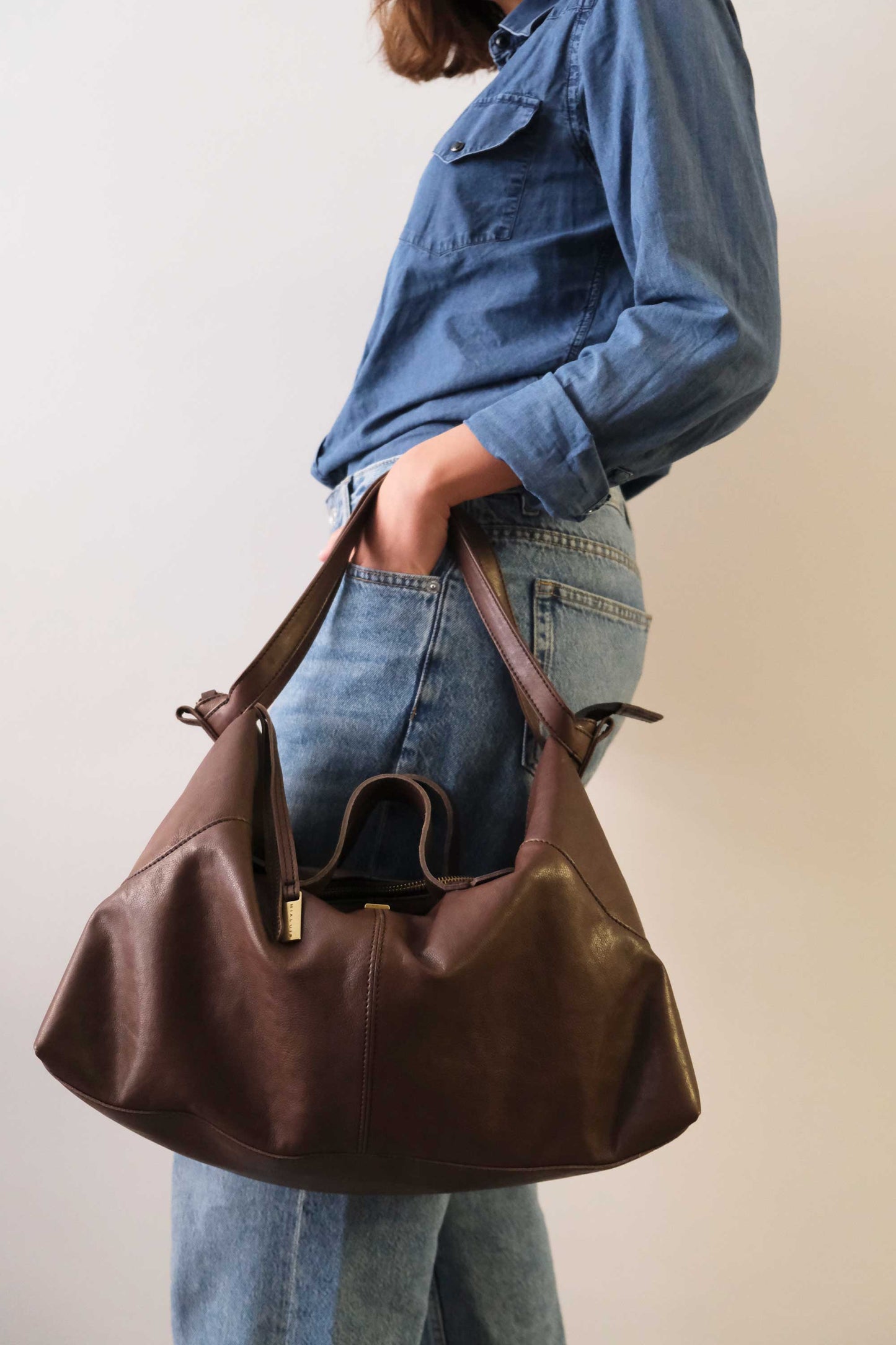 Cloudy borsa a tracolla in pelle nappa marrone - Made in Italy-