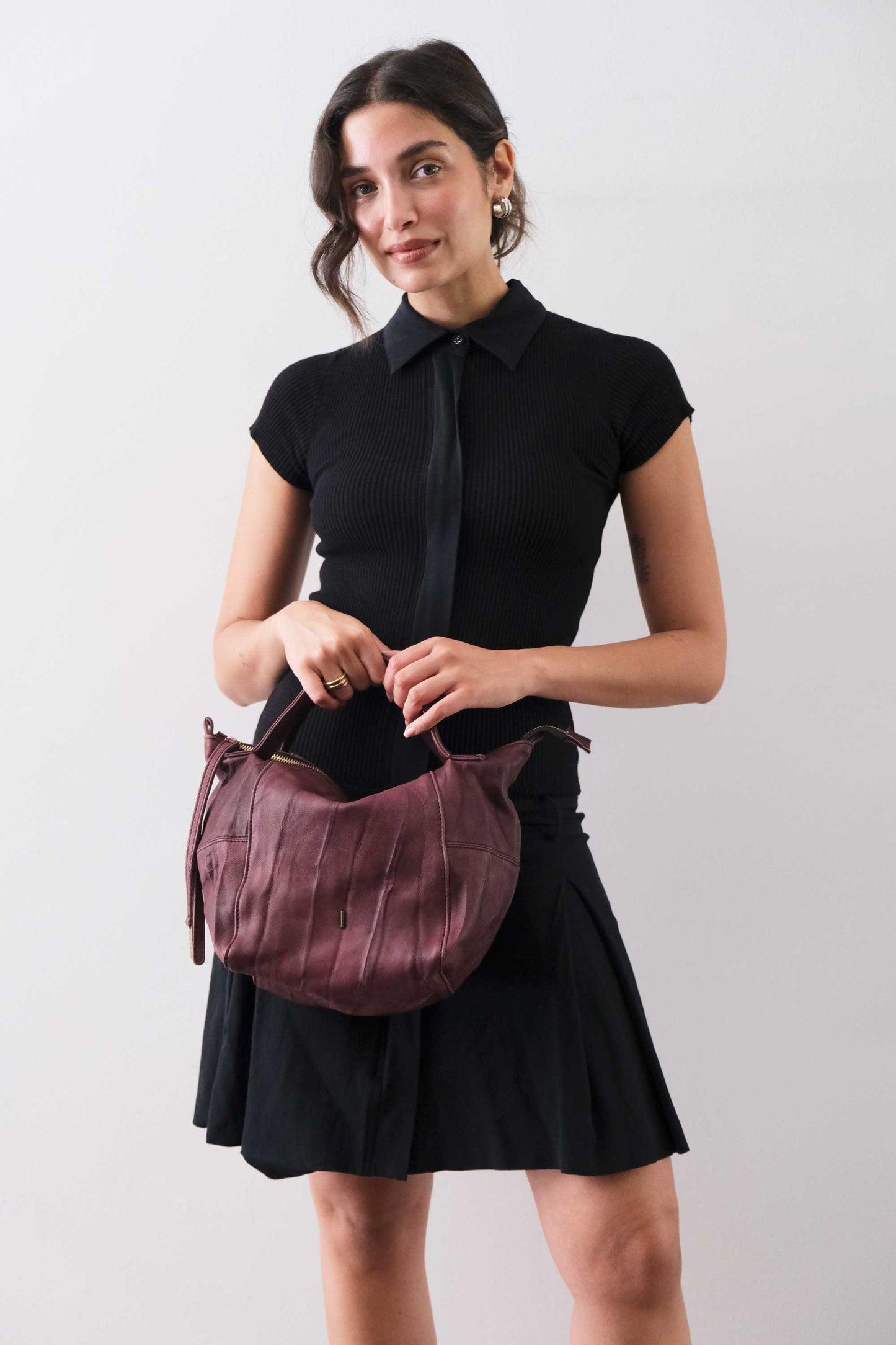 PRE ORDER discount 15%- Marty bag in plum soft washed nappa lome - use code PREORDER15 - ESTIMATED DELIVERY SEPTEMBER 15- Made in Italy -