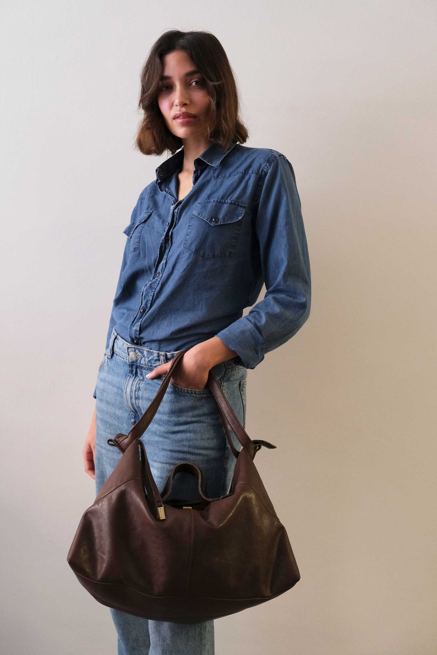 Cloudy borsa a tracolla in pelle nappa marrone - Made in Italy-