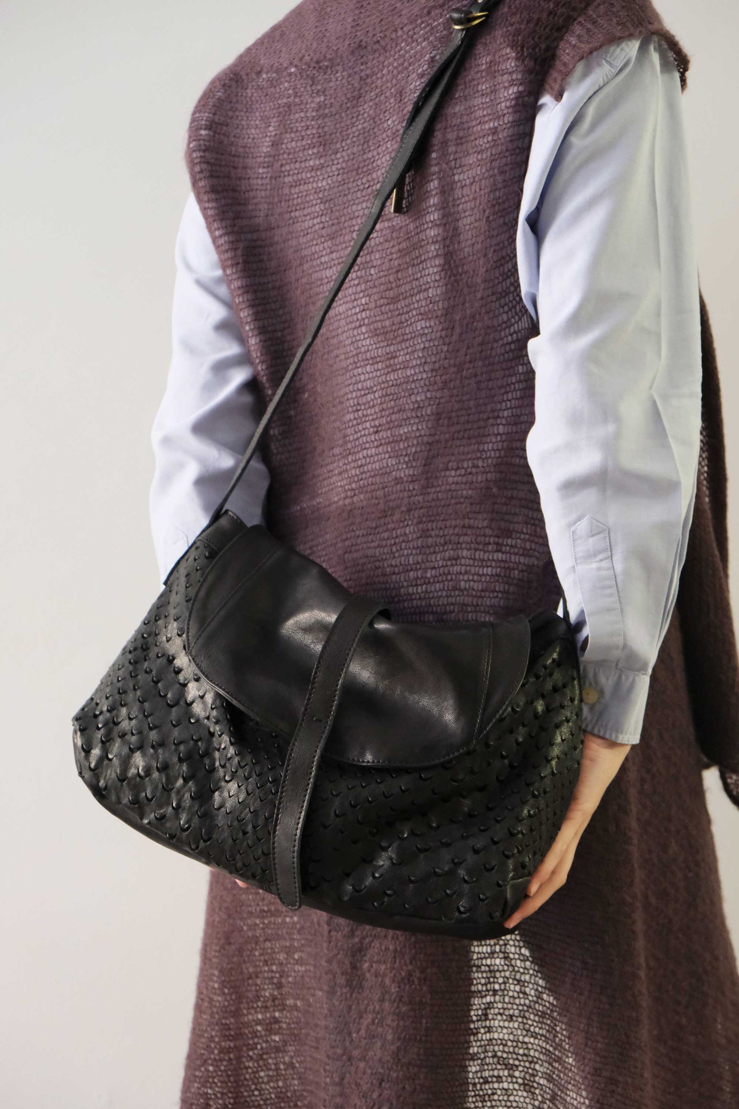 Do saddle bag in black perforated leather - Made in Italy -