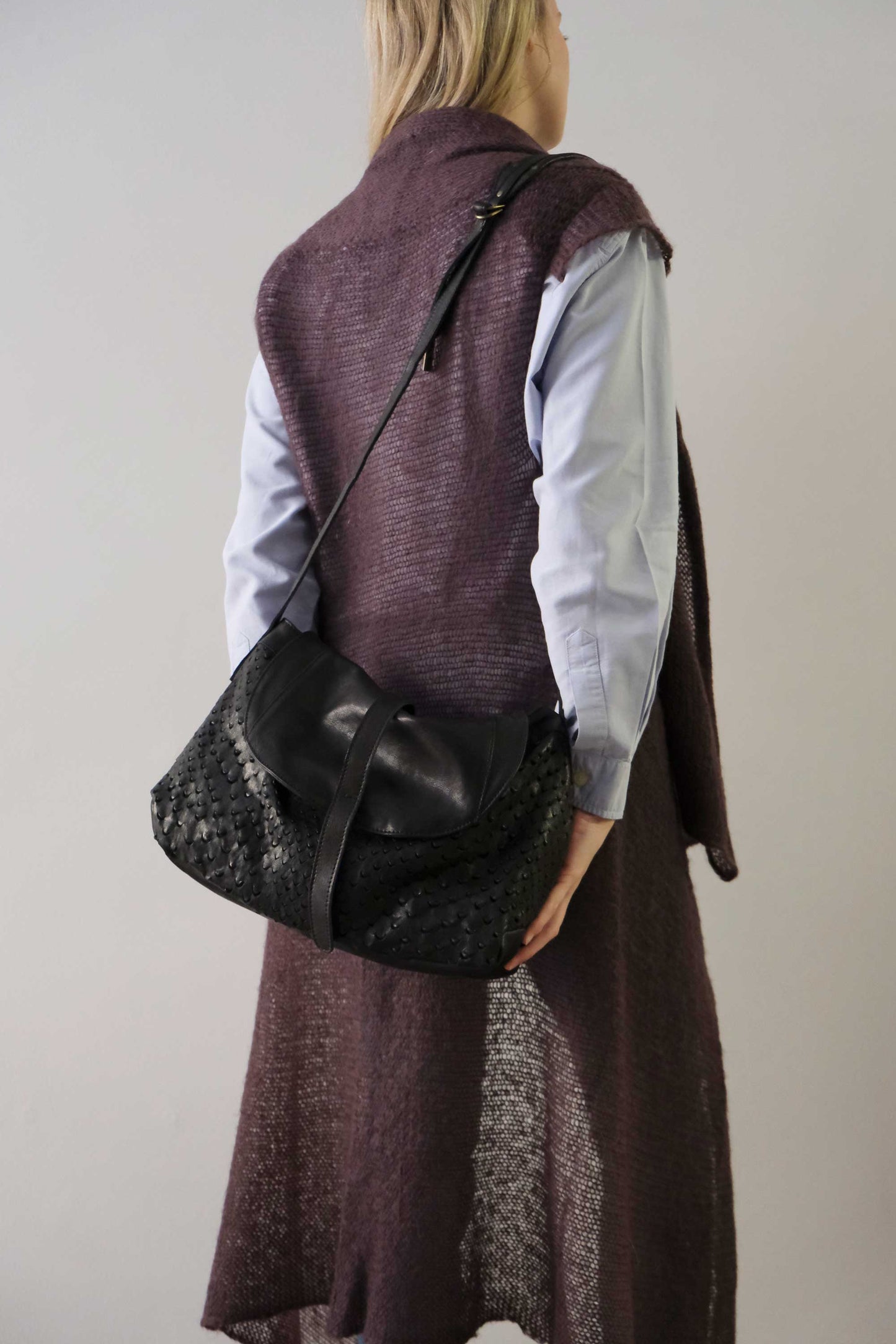 Do saddle bag in black perforated leather - Made in Italy -