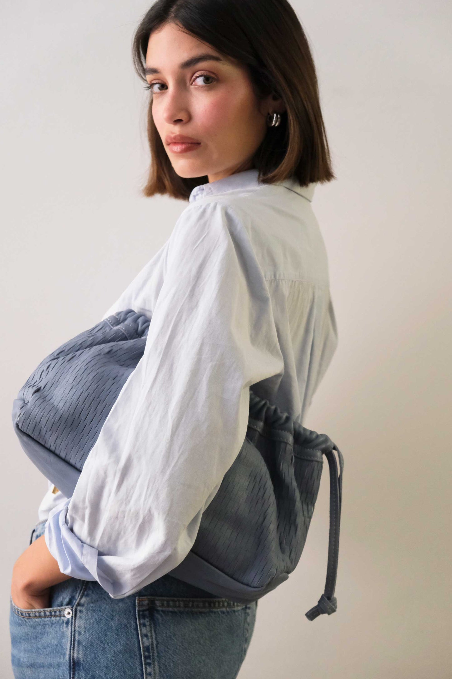 Agnes bucket in rain perforated leather - Made in Italy -
