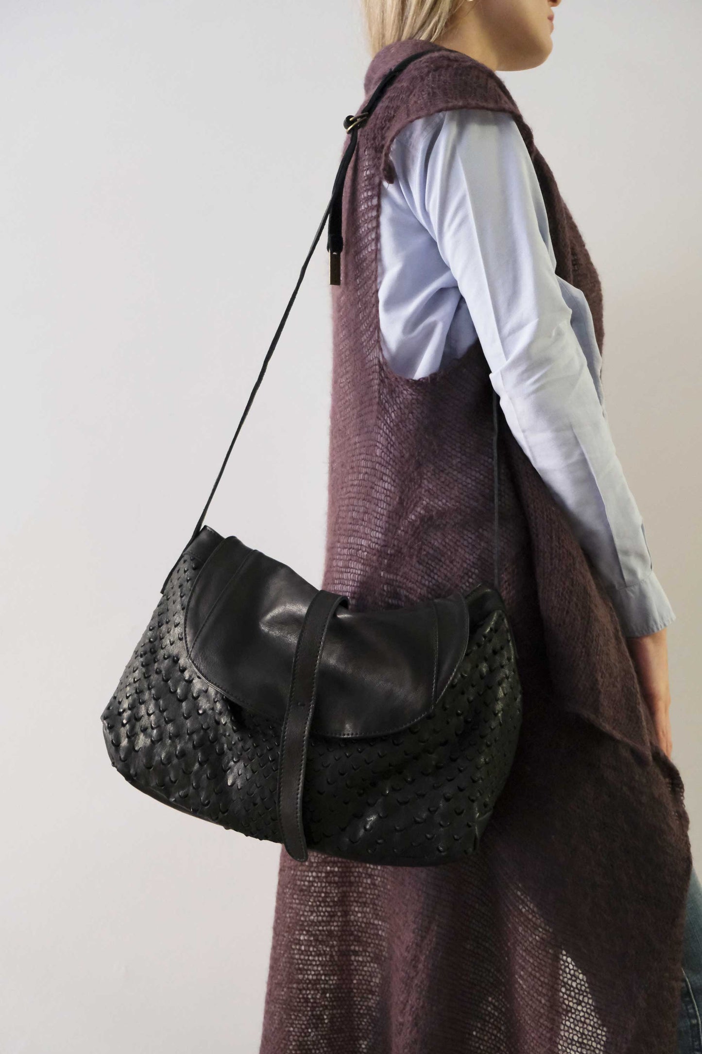 Do saddle bag in black perforated leather - Made in Italy -
